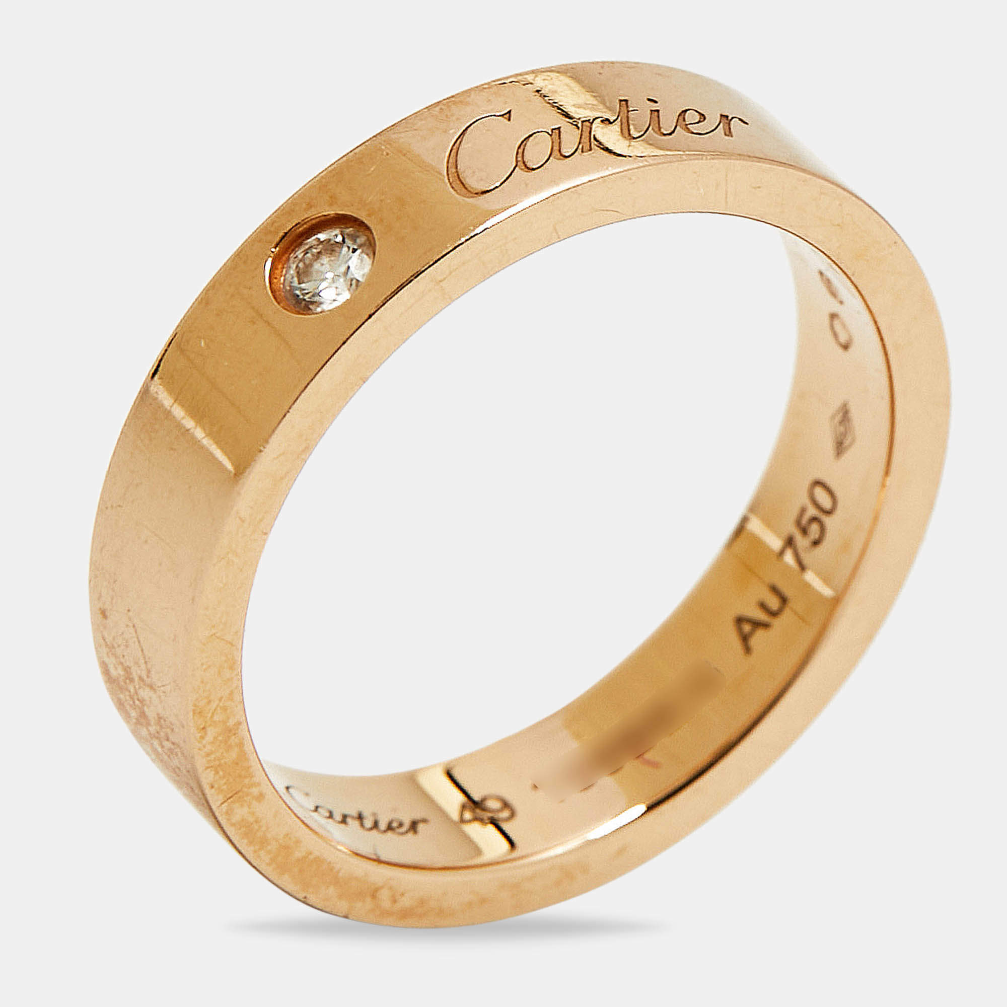 Pre Owned Cartier C De Cartier Diamond 18k Rose Gold Wedding Band Ring Size 49