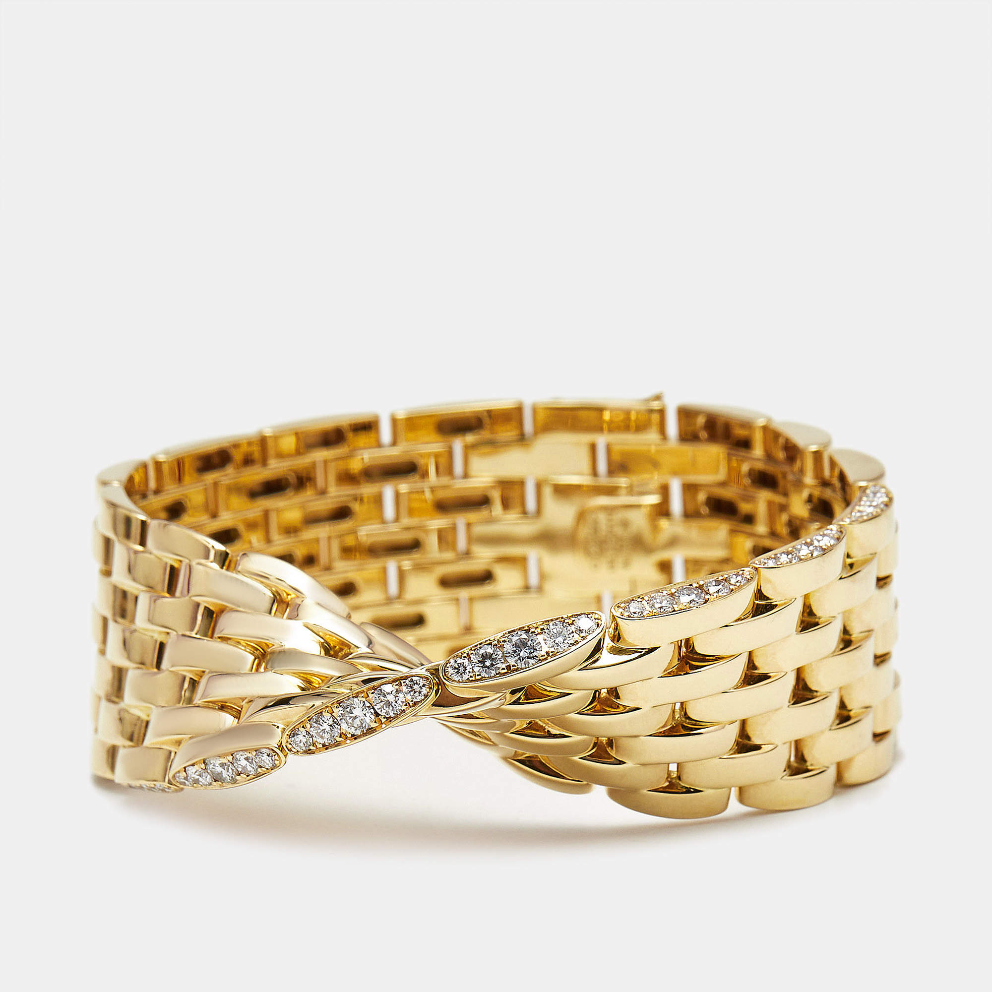 Pre Owned Cartier Maillon Panthère Ivresse Collection Diamond Twisted 18k Yellow Gold Bracelet