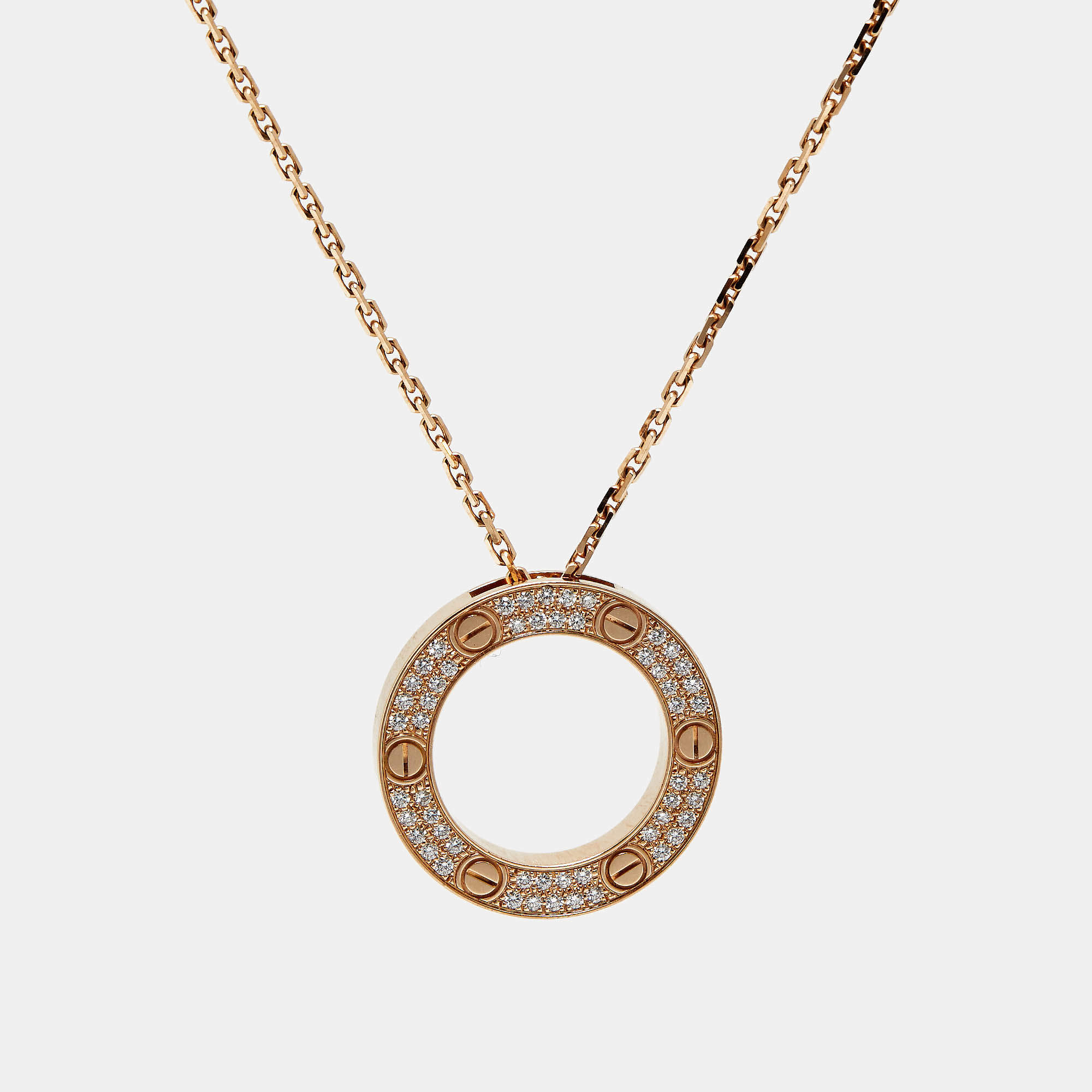 Pre Owned Cartier Love Diamonds 18k Rose Gold Necklace