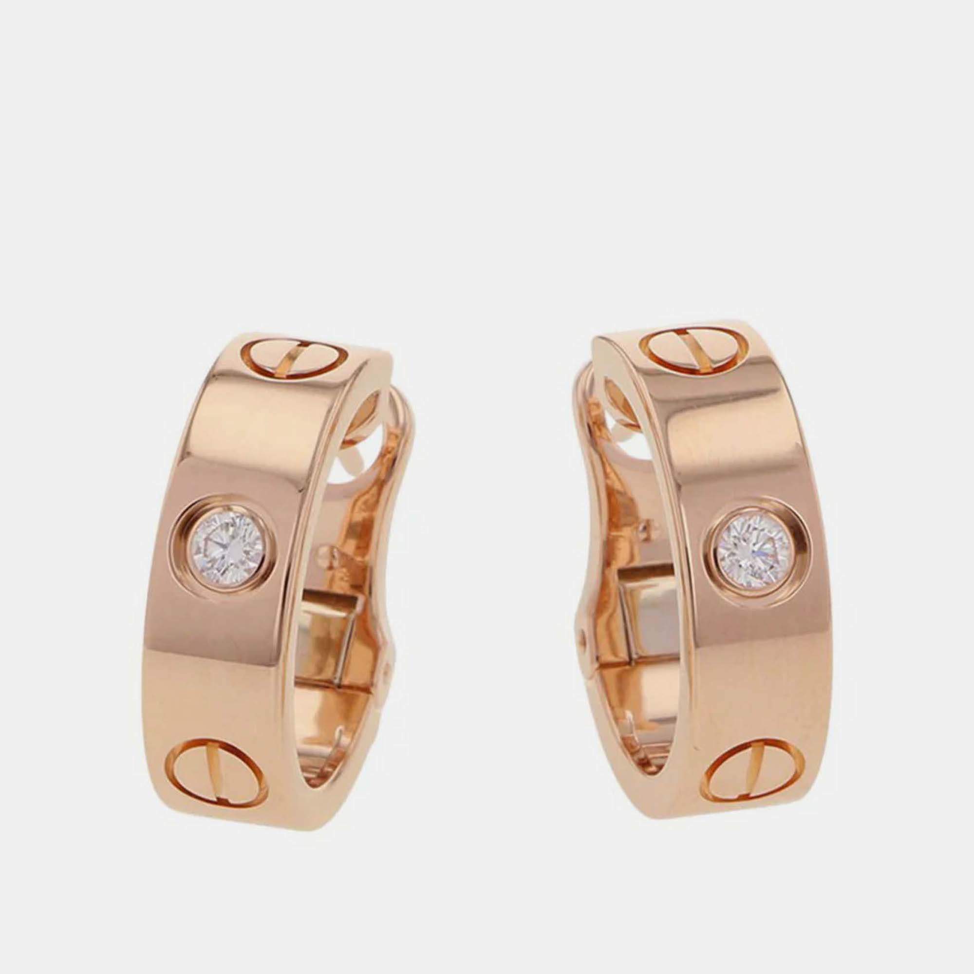 Pre Owned Cartier Love 18K Rose Gold Diamonds Hoop Earrings