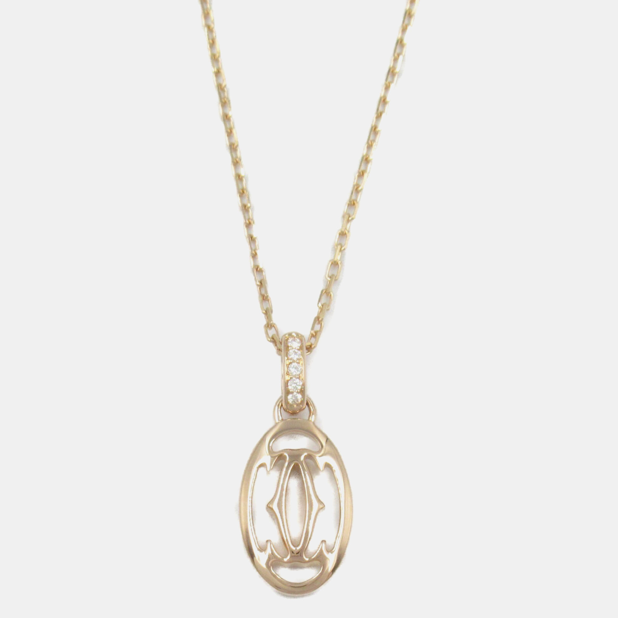 Pre Owned Cartier Double C Logo 18K Rose Gold Diamonds Necklace