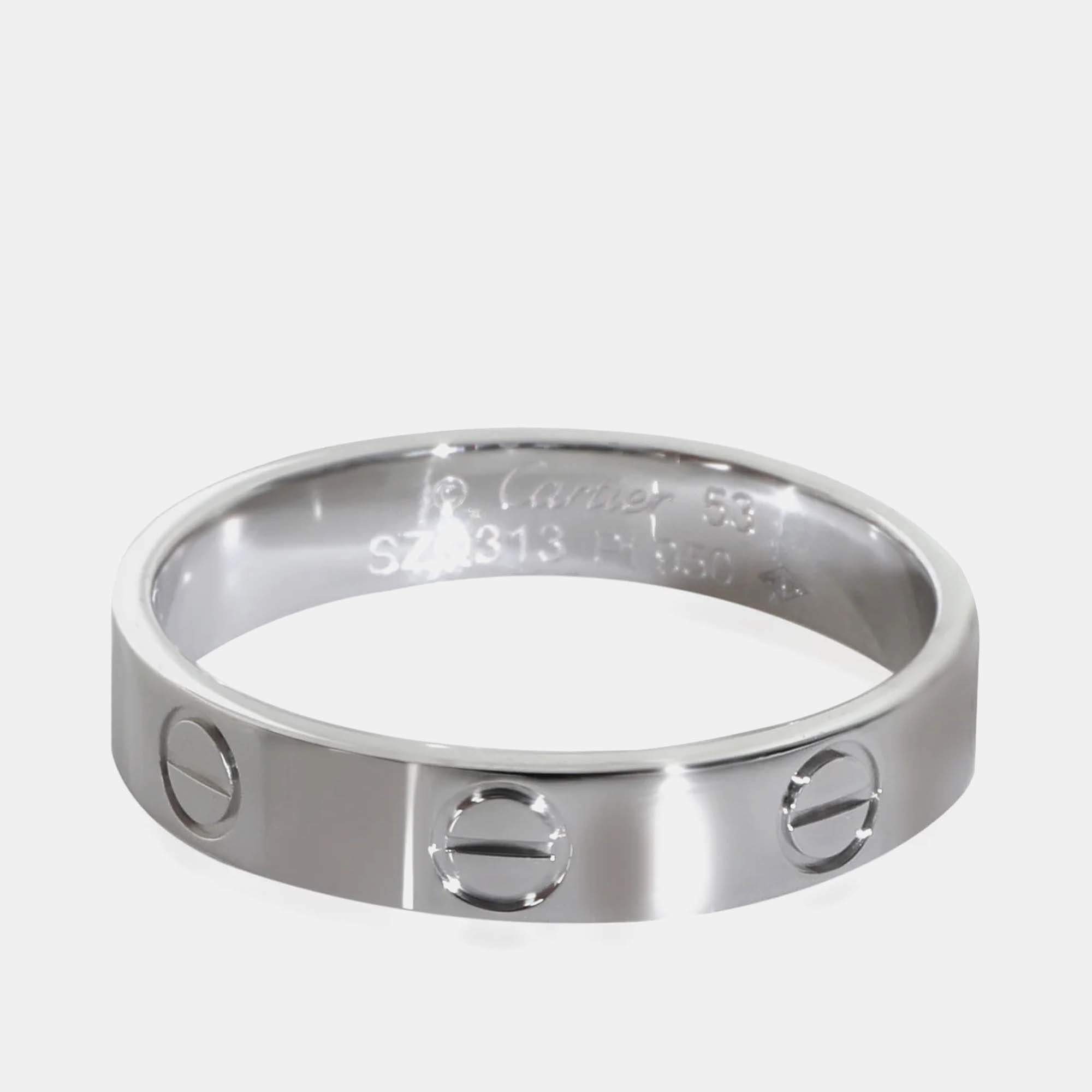 Pre Owned Cartier Love Platinum Band Ring EU 53