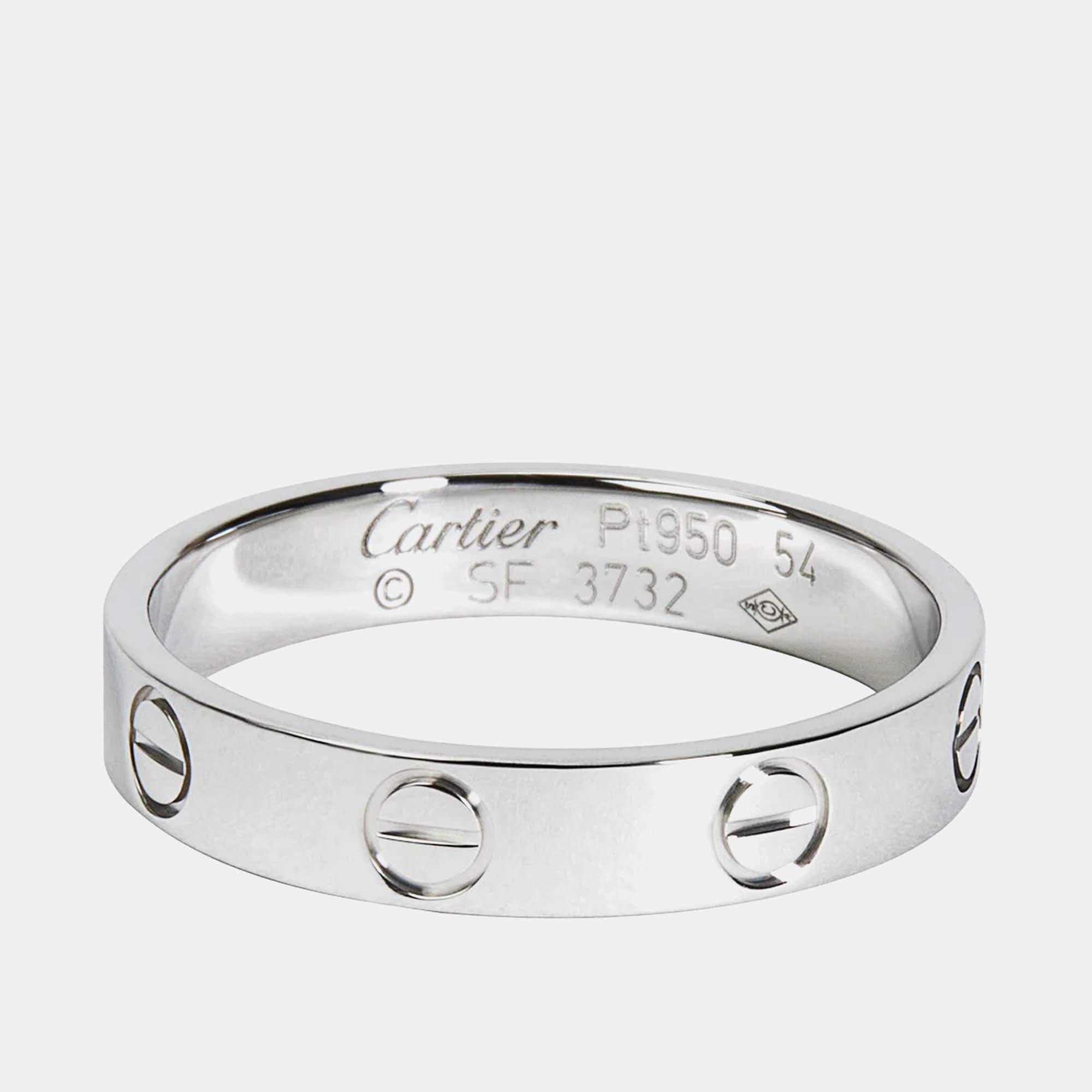 Pre Owned Cartier Love Platinum Band Ring EU 54