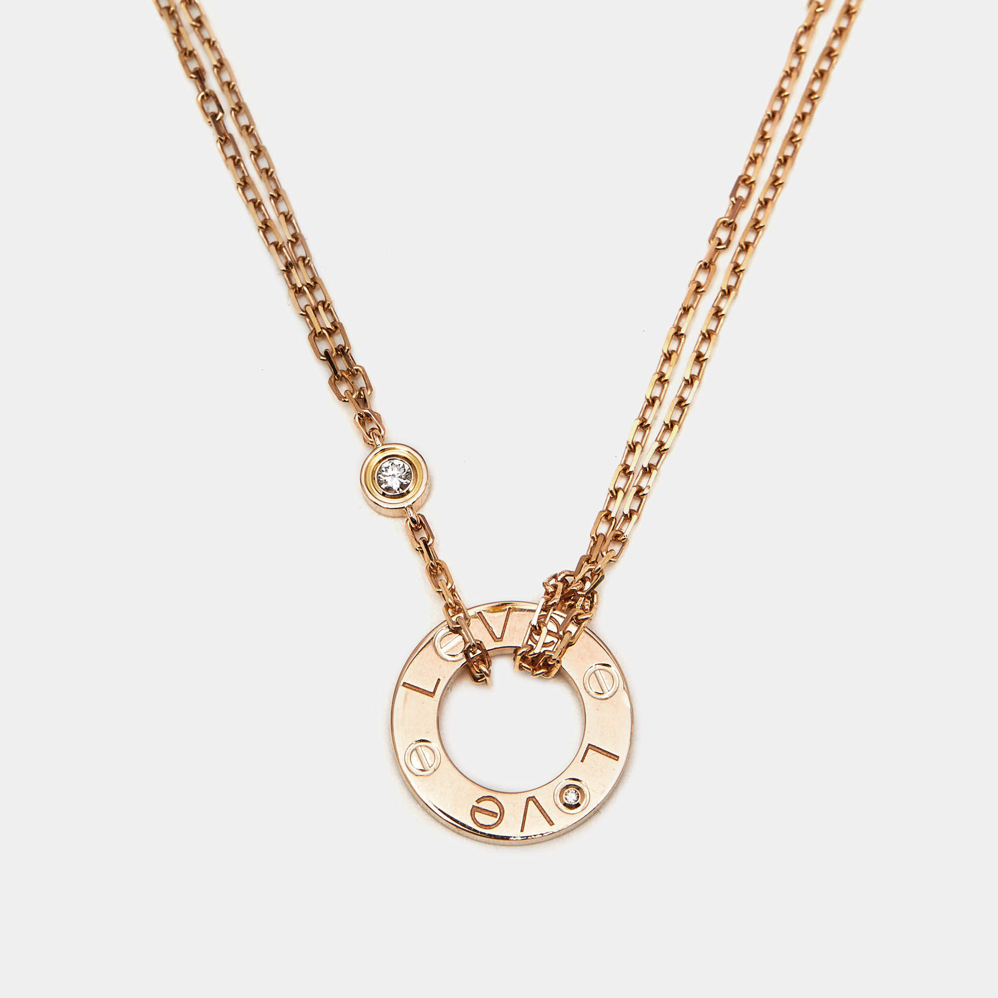 Pre Owned Cartier Love 2 Diamonds 18k Rose Gold Necklaces
