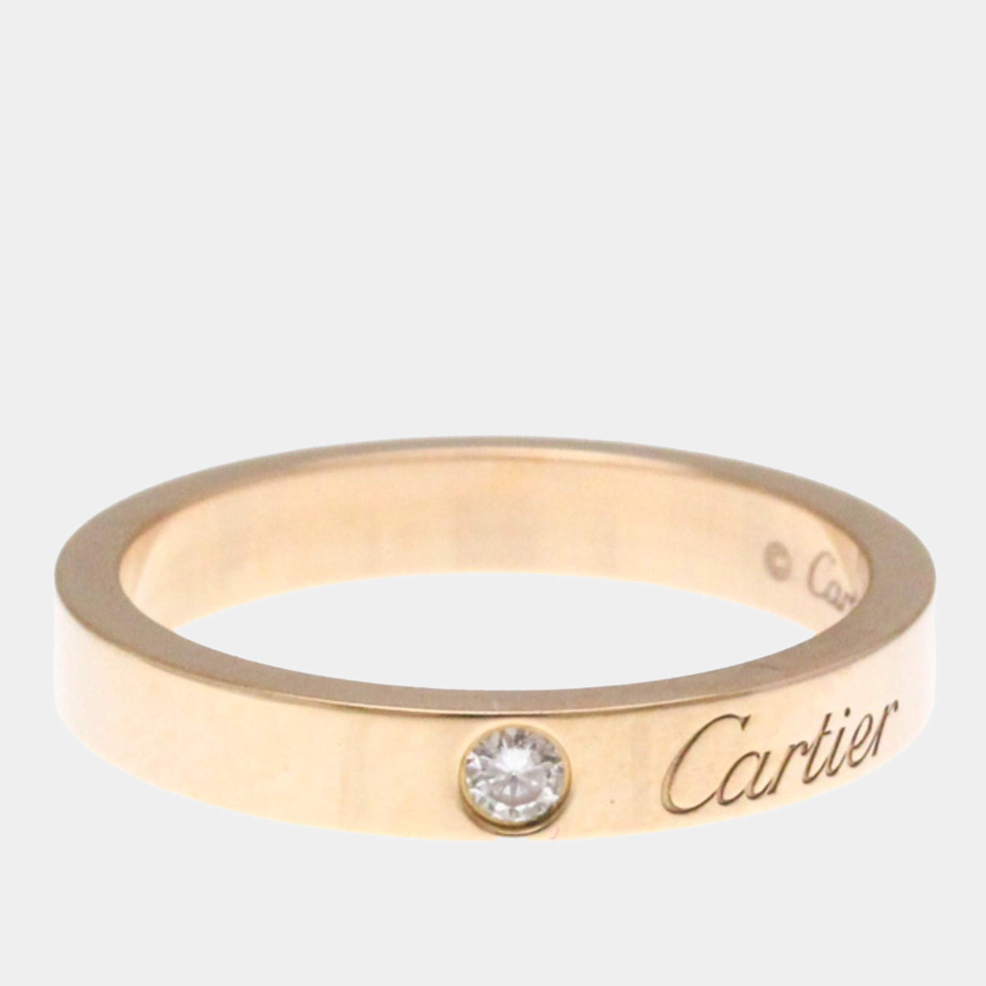 Pre Owned Cartier Engraved Diamond 18K Pink Gold Band Ring EU 51