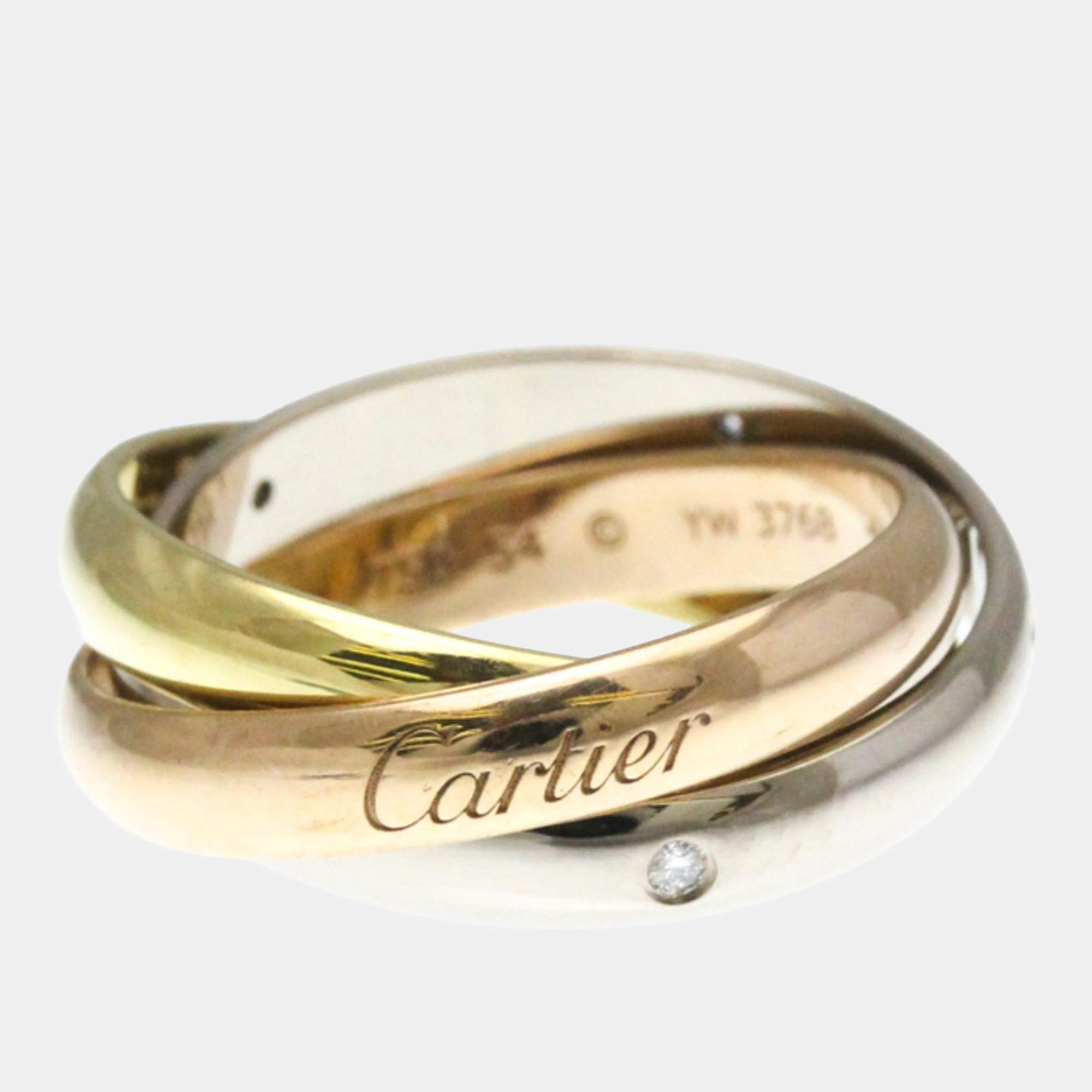 Pre Owned Cartier Trinity 18K Yellow Gold, Rose Gold, White Gold Diamond Ring EU 54