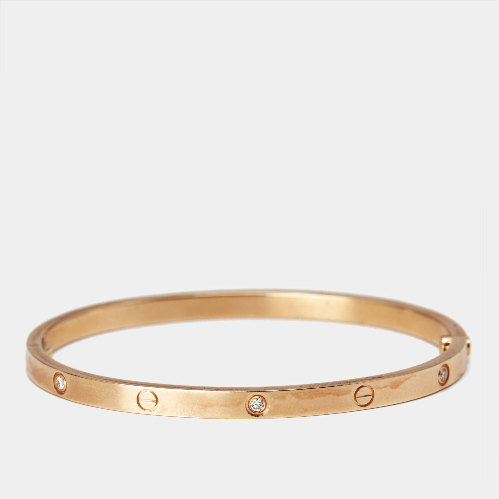 Pre Owned Cartier Love Diamonds 18k Rose Gold Small Model Bracelet 16