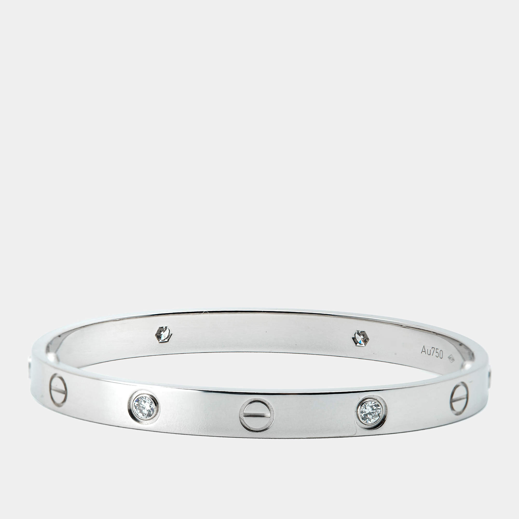 Pre Owned Cartier Love 4 Diamonds 18k White Gold Bracelet 17