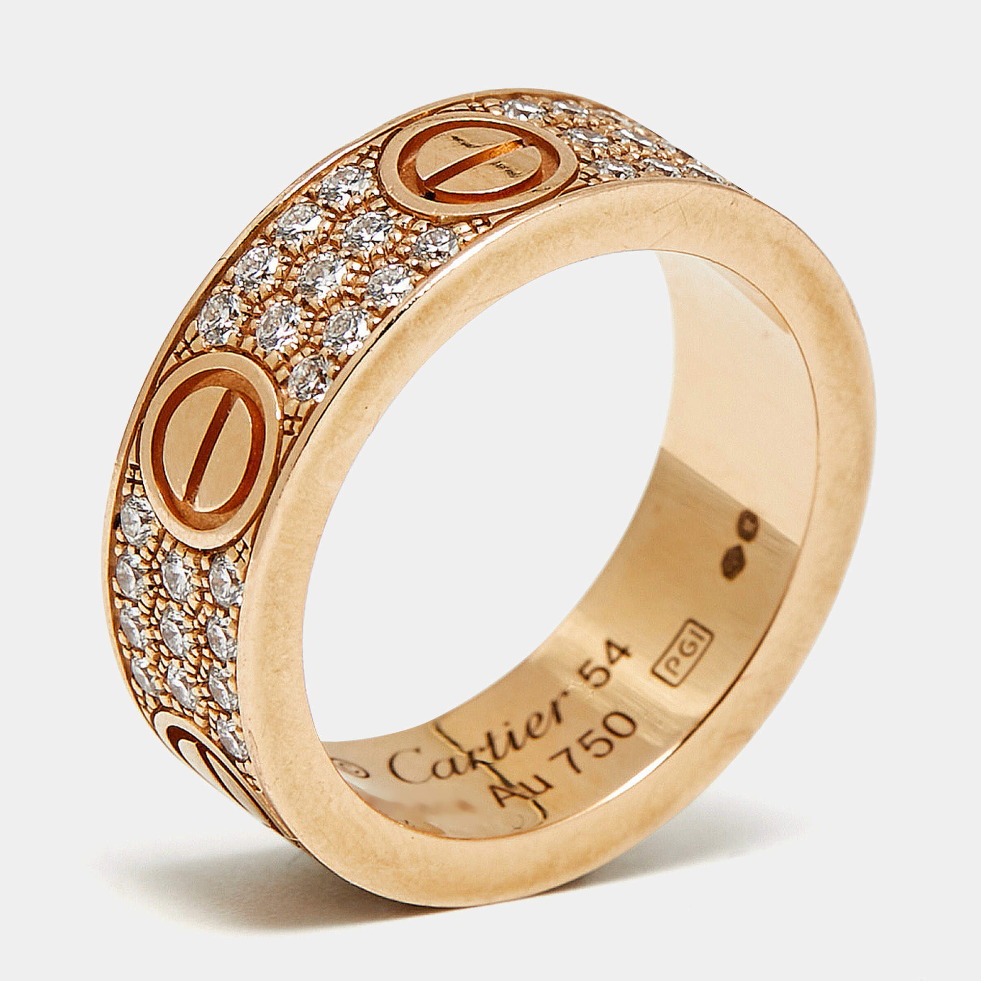 Pre Owned Cartier Love Diamonds 18k Rose Gold Ring Size 54