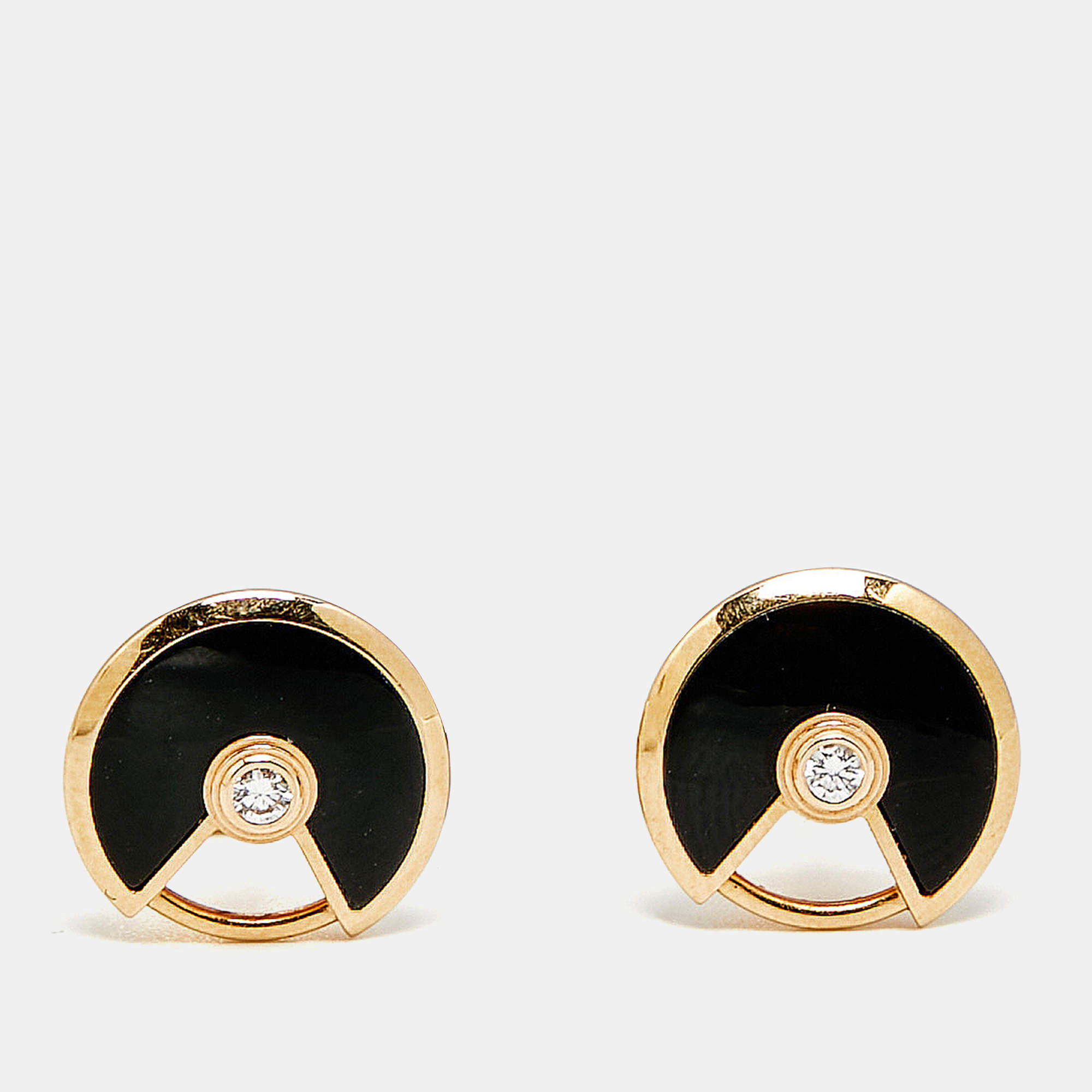 مملوكة مسبقًا Cartier Amulette De Cartier Onyx Diamond 18k Rose Gold Earrings