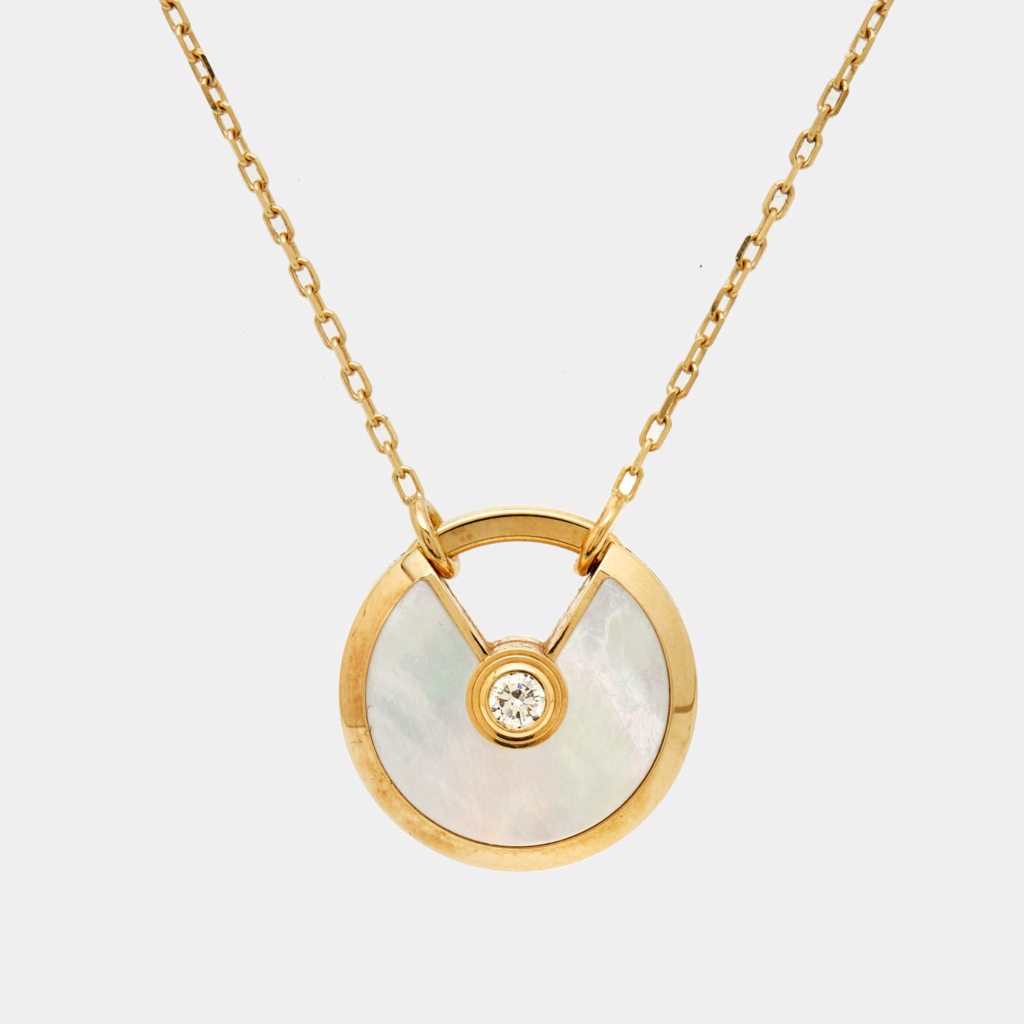 Pre Owned Cartier Amulette De Cartier Mother of Pearl Diamond 18k Yellow Gold Small Model Necklace