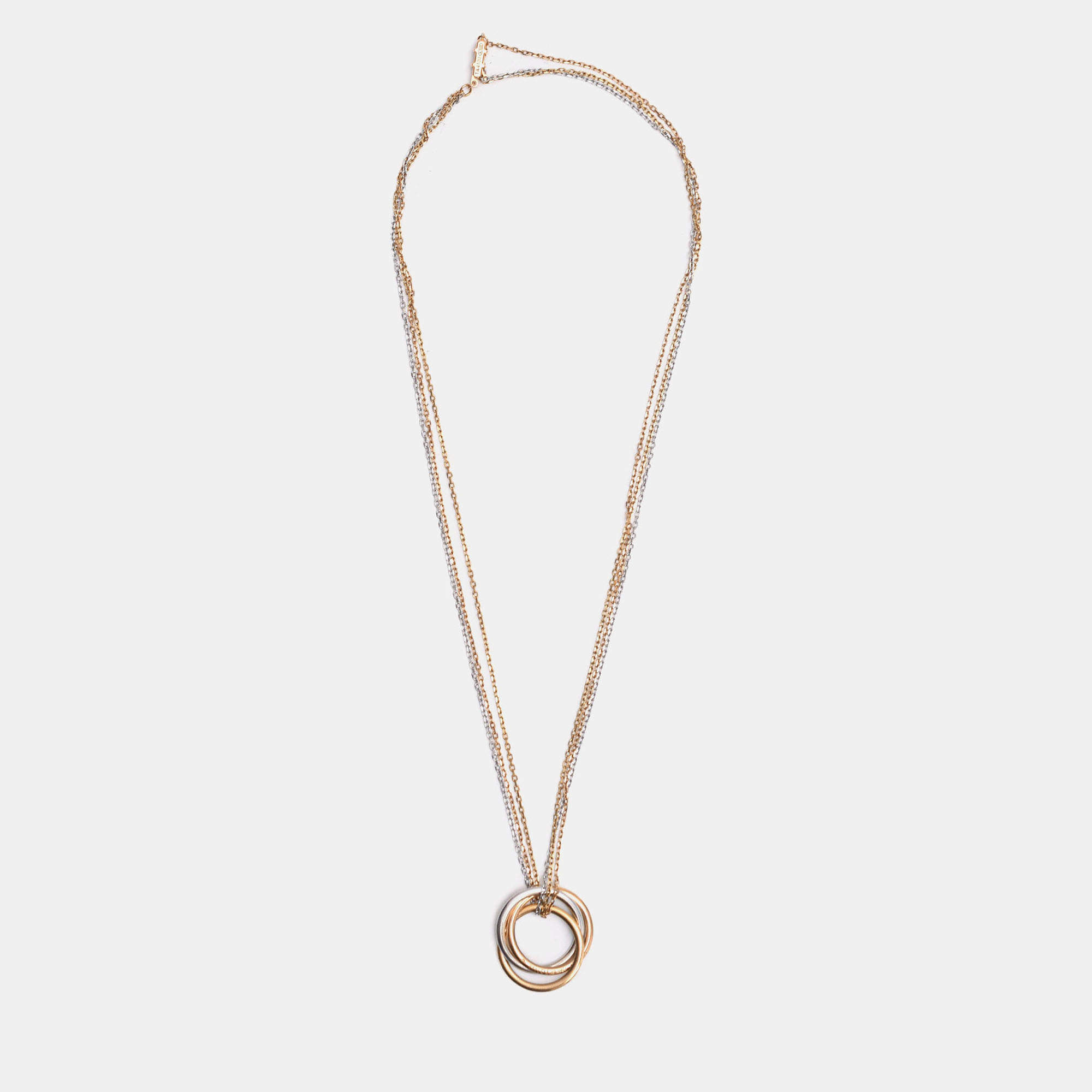 Pre Owned Cartier Trinity 18K Yellow, Rose, White Gold and Diamond Pendant Necklace