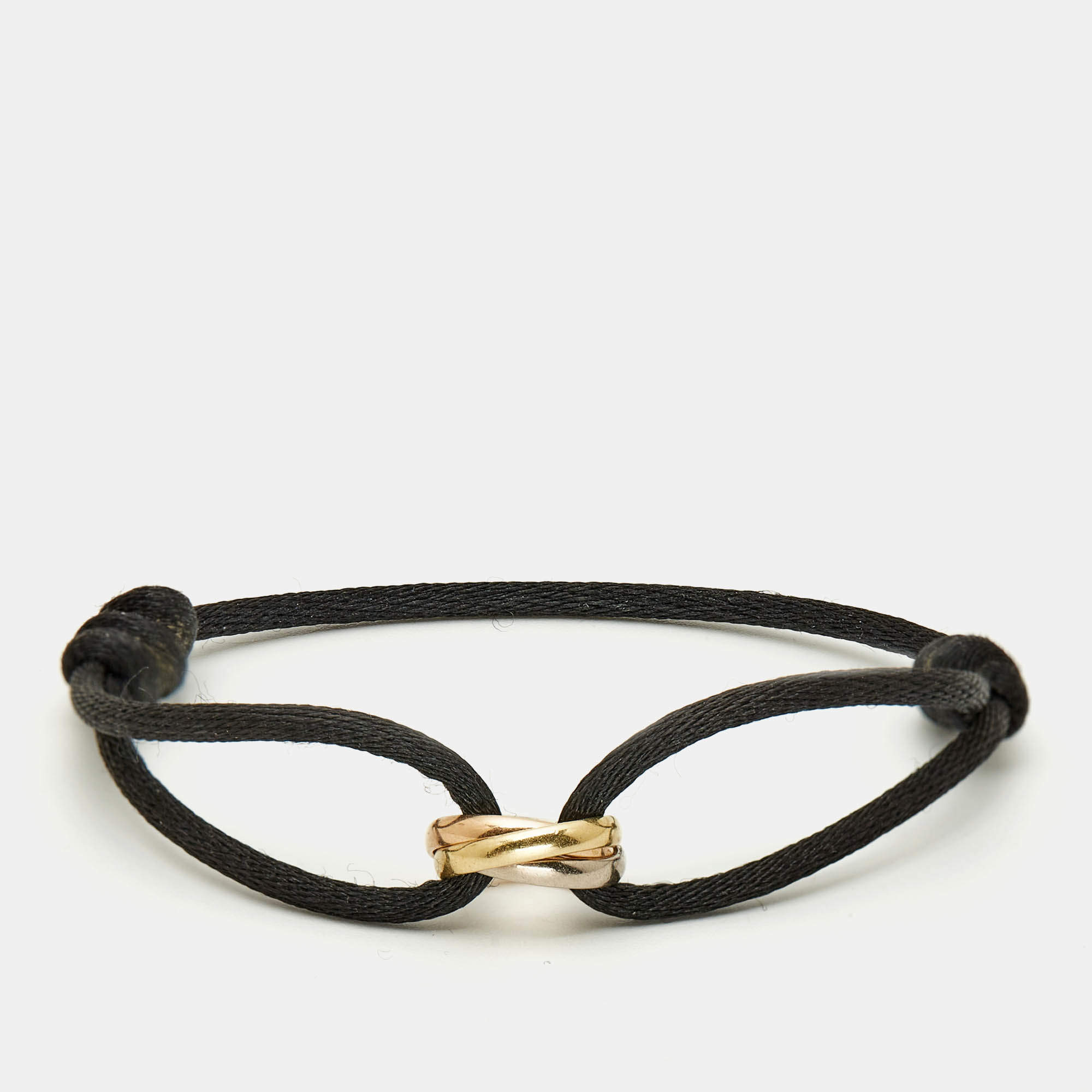 مملوكة مسبقًا Cartier Trinity 18k Three Tone Gold Black Cord Bracelet