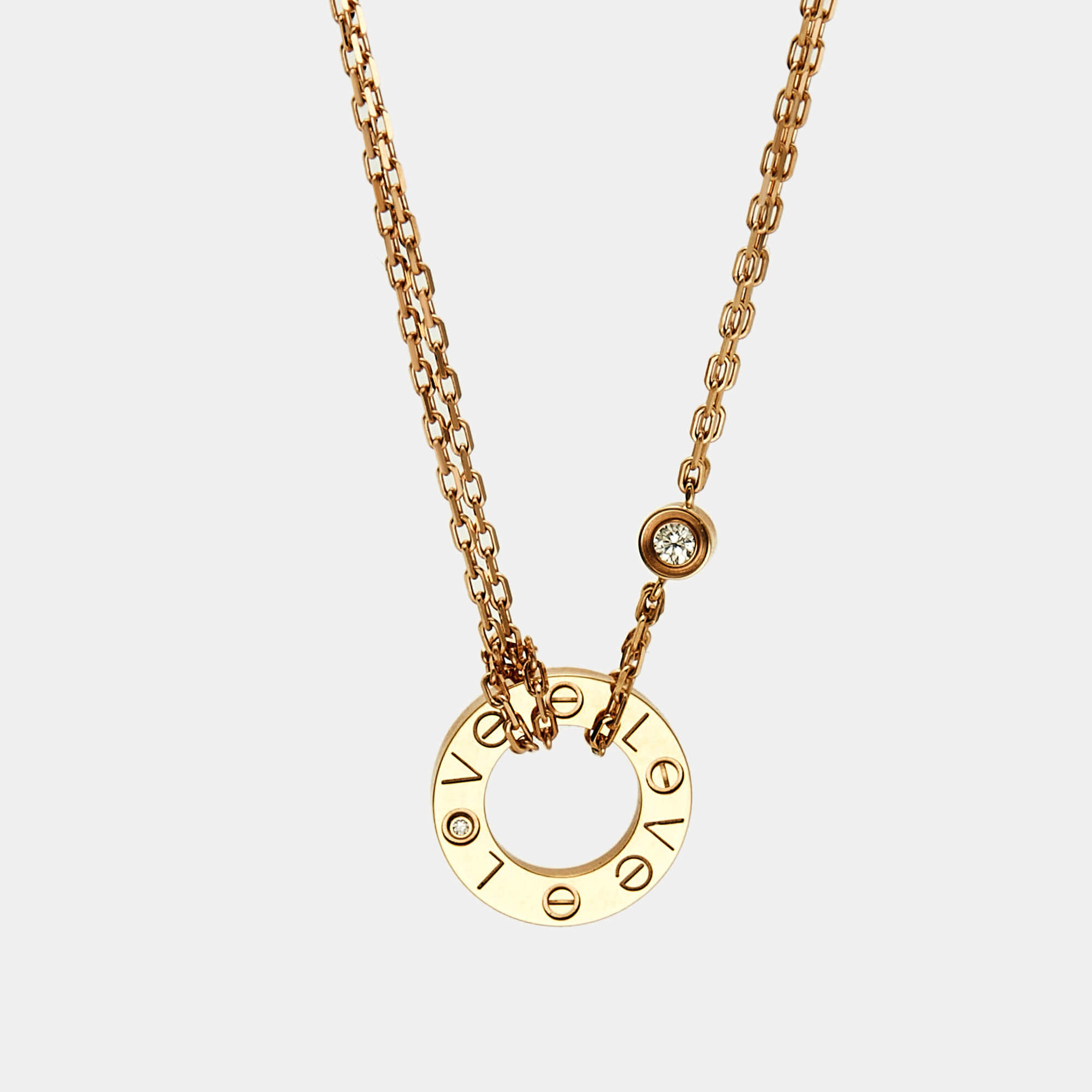 Pre Owned Cartier Love Diamonds 18k Rose Gold Necklace