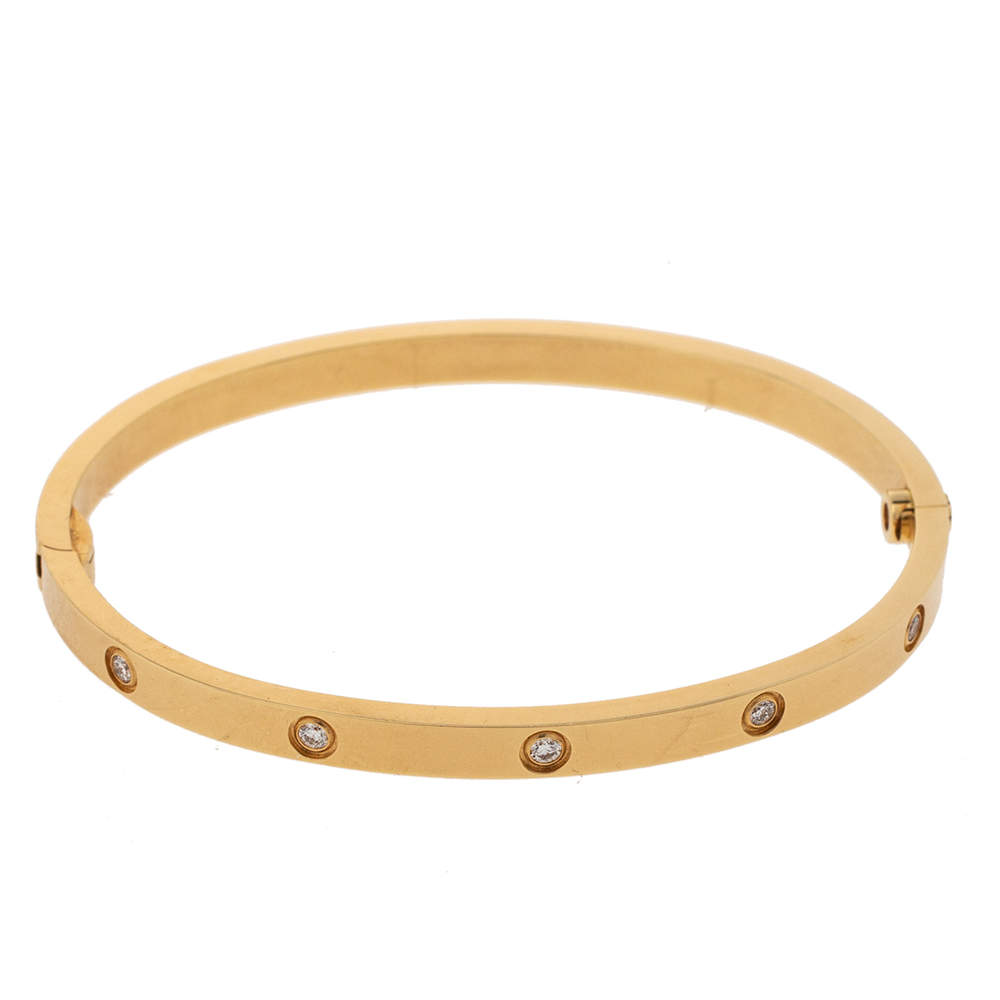مملوكة مسبقًا Cartier Love 10 Diamond 18K Yellow Gold Narrow Bangle Bracelet 15