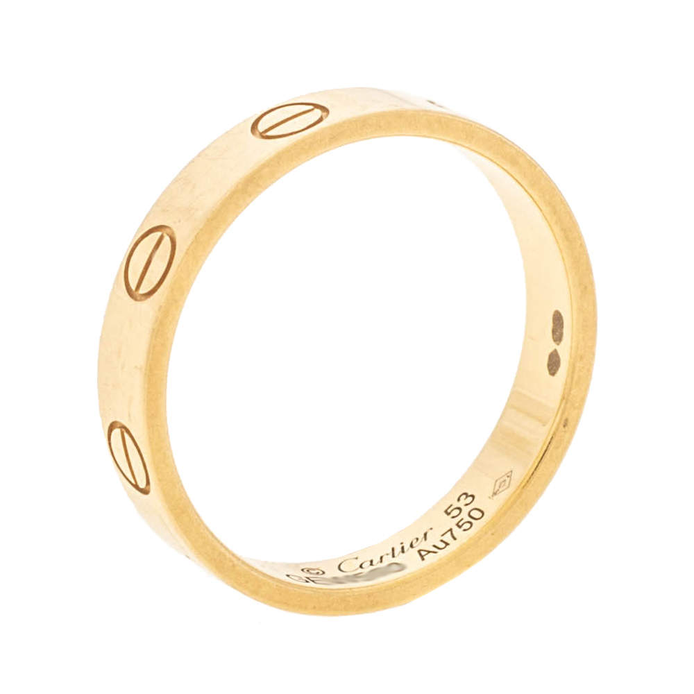 Pre Owned Cartier LOVE 18K Yellow Gold Narrow Wedding Band Ring Size 53