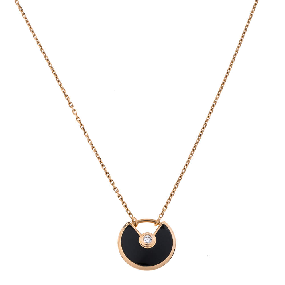 Cartier Amulette De Cartier Onyx Diamond 18K Rose Gold Pendant Necklace XS