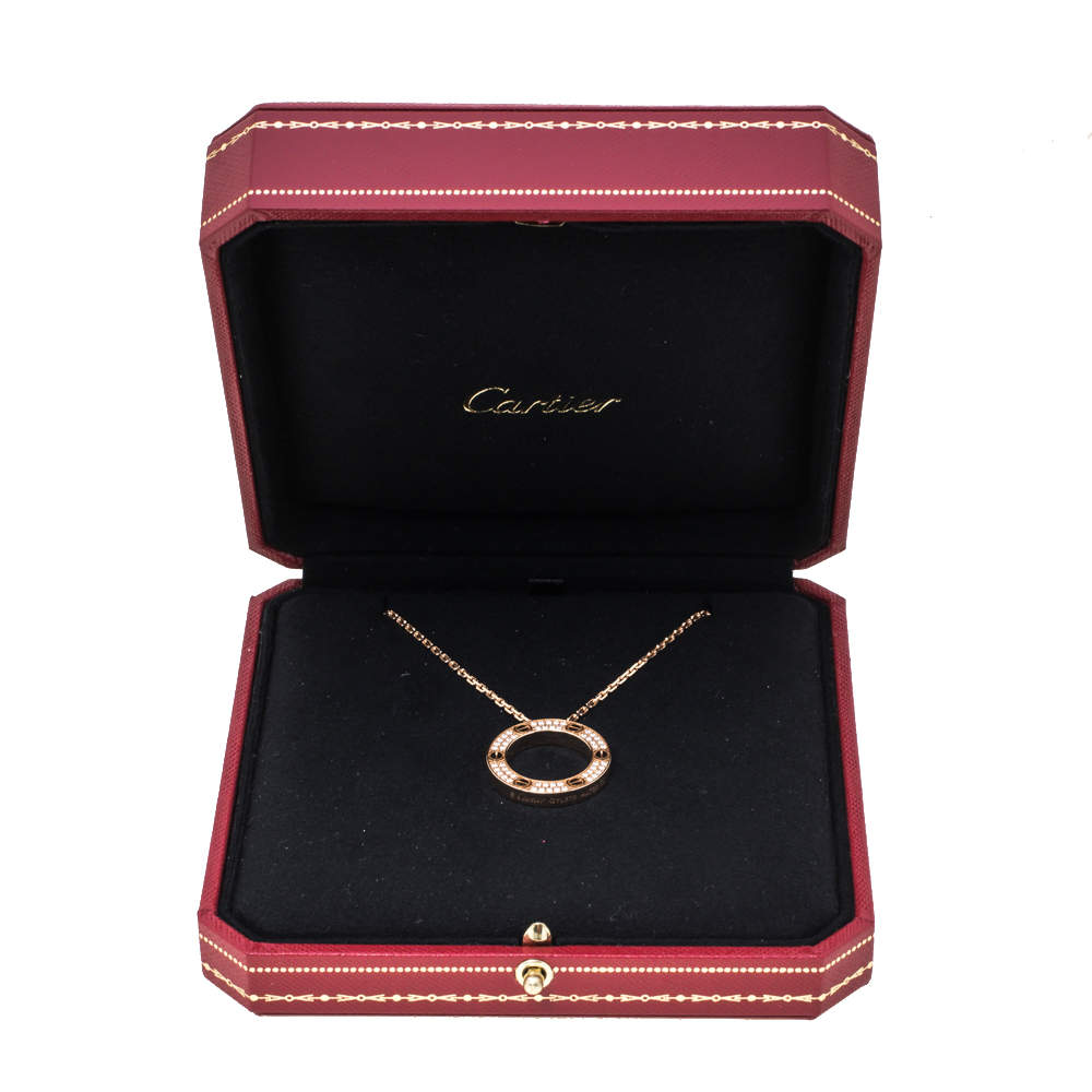 Cartier 18K Rose Gold PAVE Diamond Love Necklace Box & Papers 2023  Retail $8450