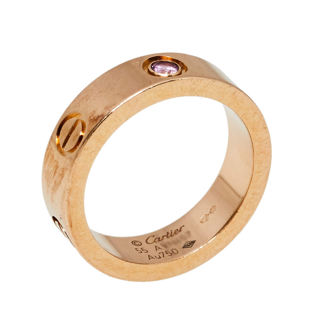 مملوكة مسبقًا Cartier Love Pink Sapphire 18K Rose Gold Ring Size 55