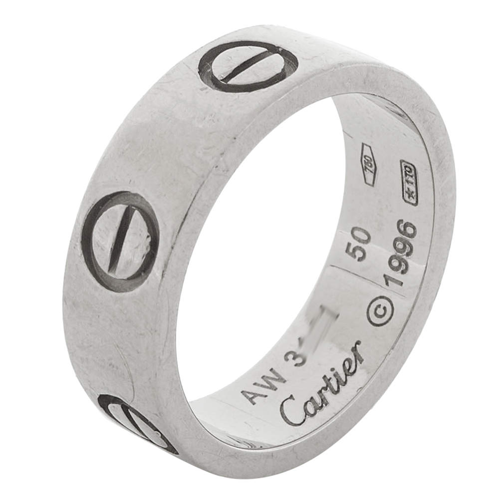 Pre Owned Cartier Vintage Love 18K White Gold Wedding Band Ring Size 50