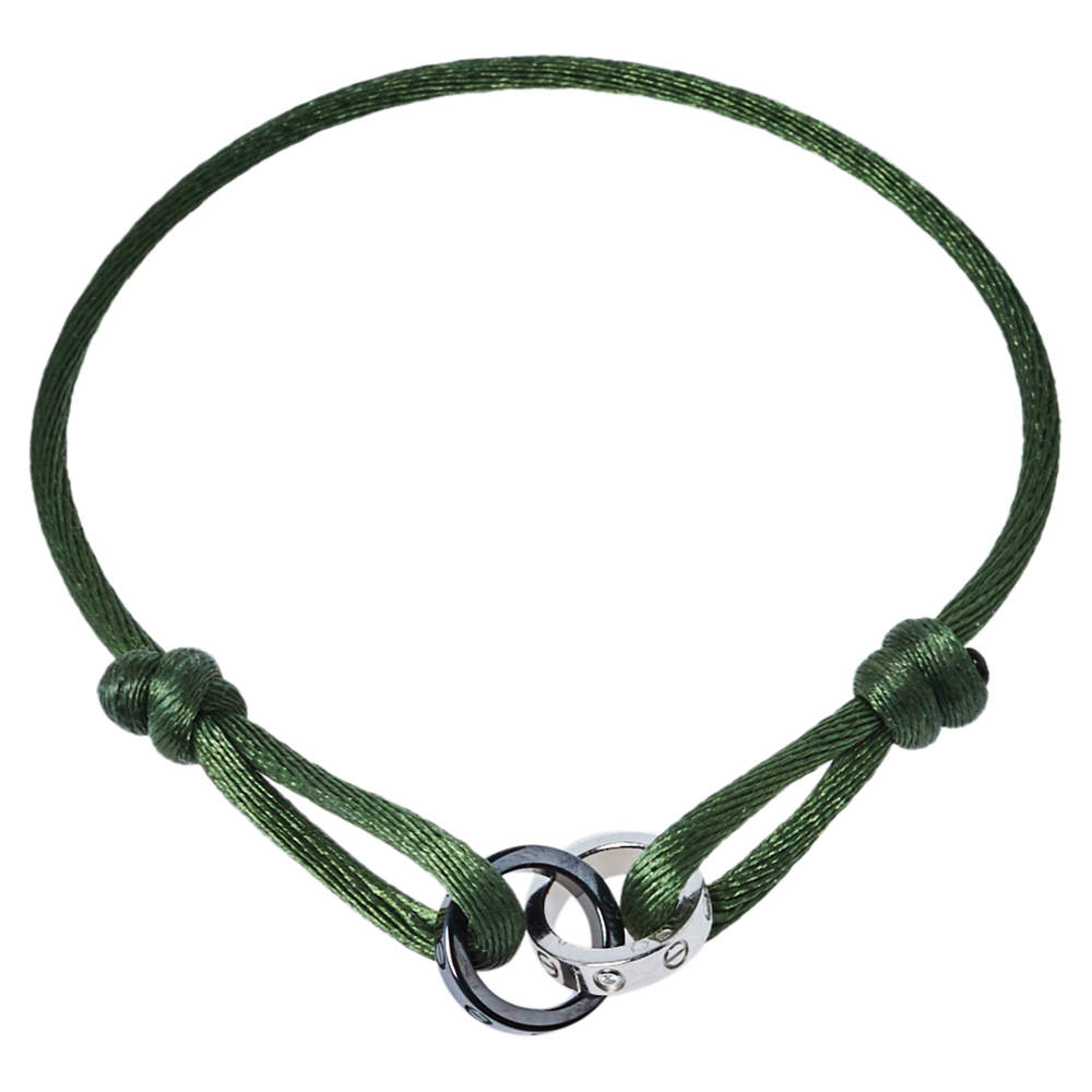 Pre Owned Cartier Love Diamond Ceramic 18K White Gold Adjustable Cord Bracelet 