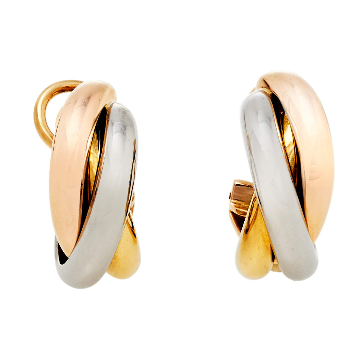 Pre Owned Cartier Trinity 18K Three Tone Gold Hoop Earrings