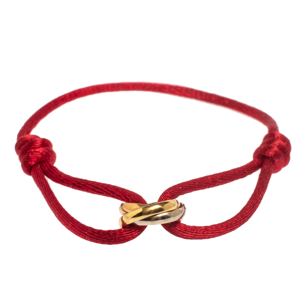 CARTIER 18K Pink Yellow White Gold Trinity Cord Bracelet Red