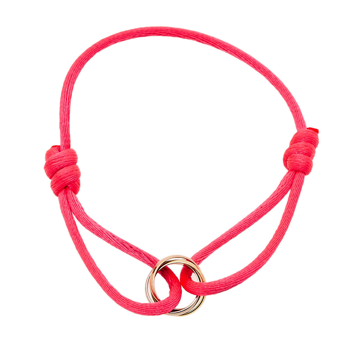 Cartier Trinity 18K Three Tone Gold Neon Pink Cord Adjustable Bracelet