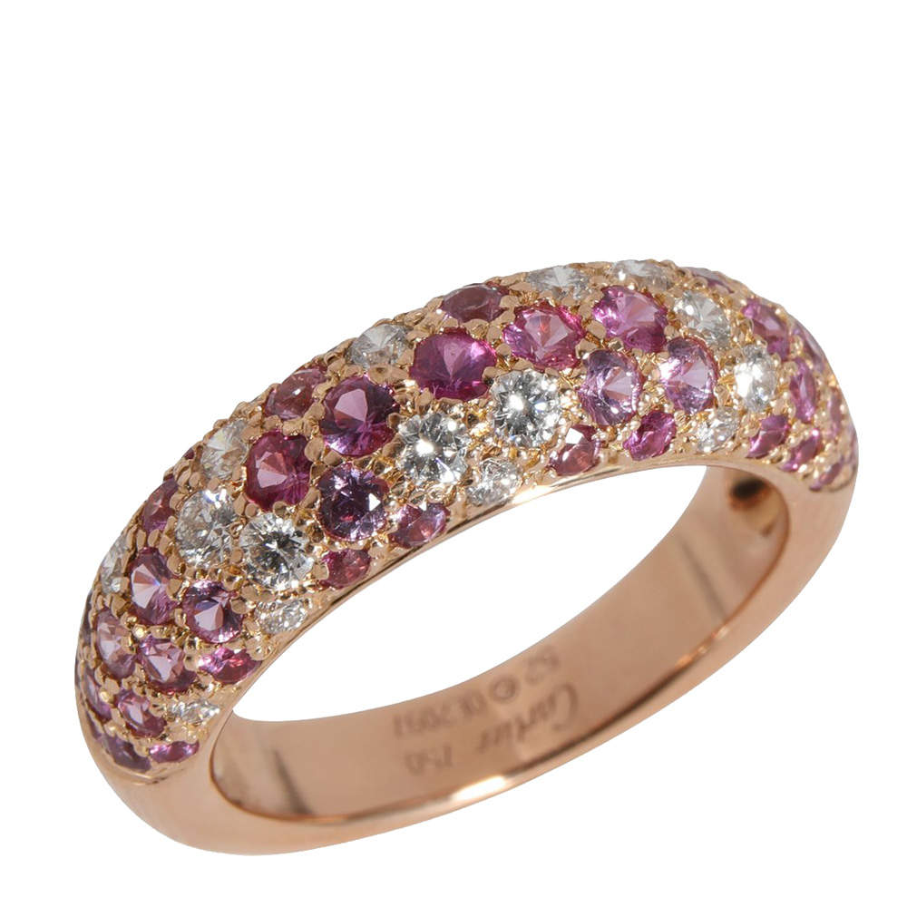 Cartier Etincelle Pink Sapphire Diamond 18K Rose Gold Ring Size EU 52