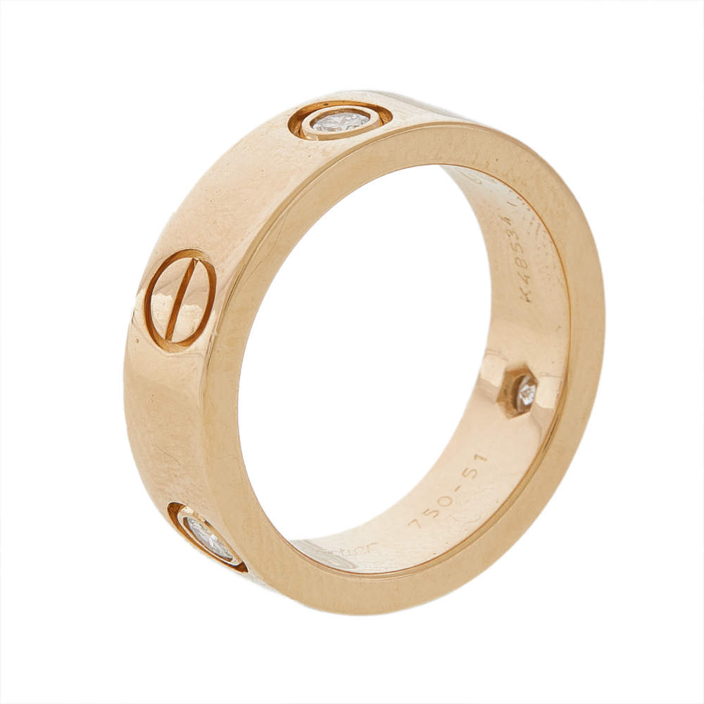 مملوكة مسبقًا Cartier Love 3 Diamond 18K Rose Gold Band Ring 51