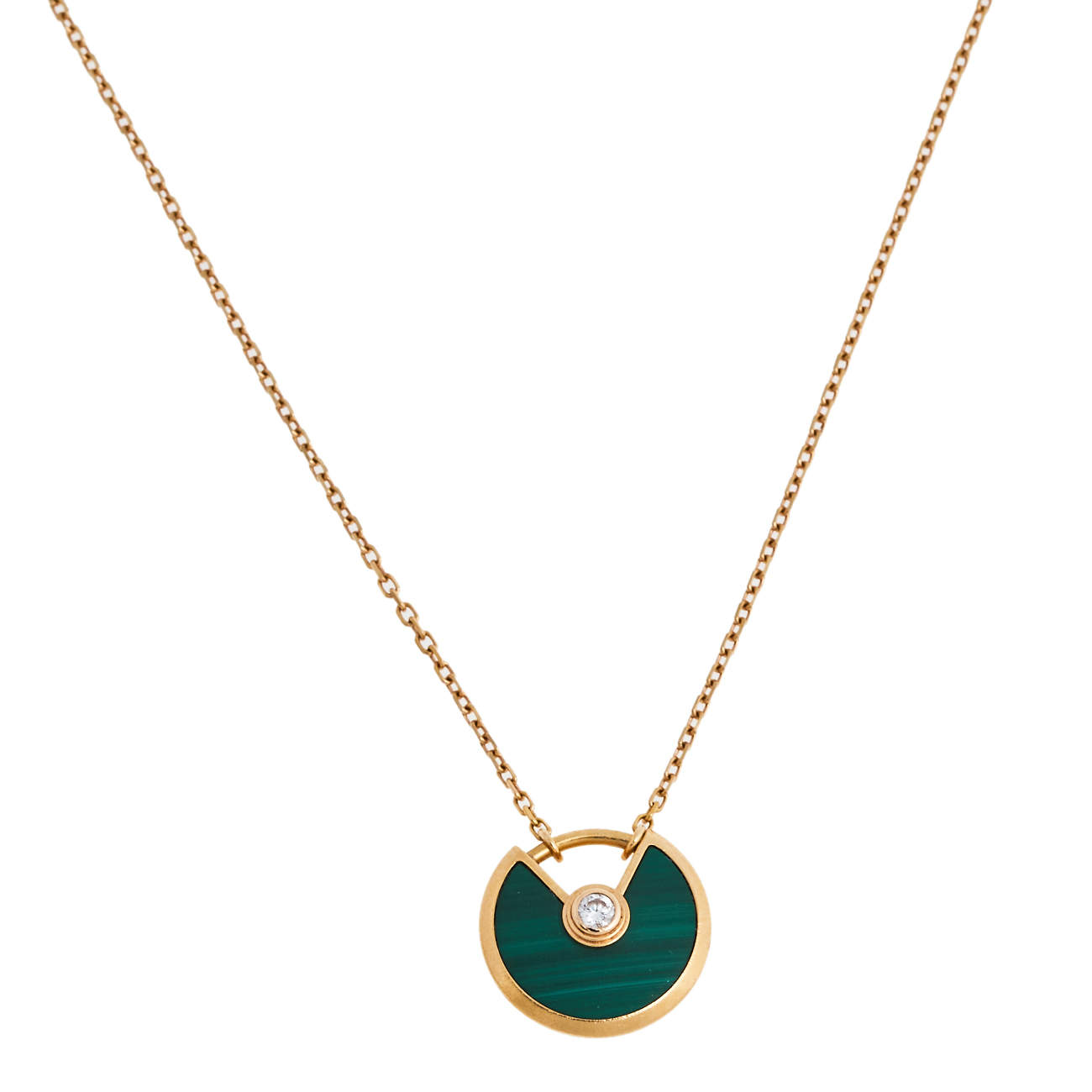 Pre Owned Cartier Amulette De Cartier Malachite Diamond 18K Rose Gold Pendant Necklace XS