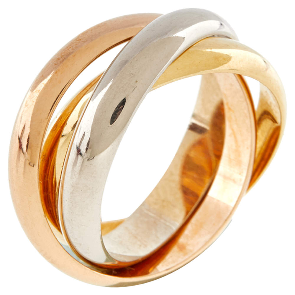Pre Owned Cartier Trinity 18K Three Tone Gold Rolling Band Ring - 56