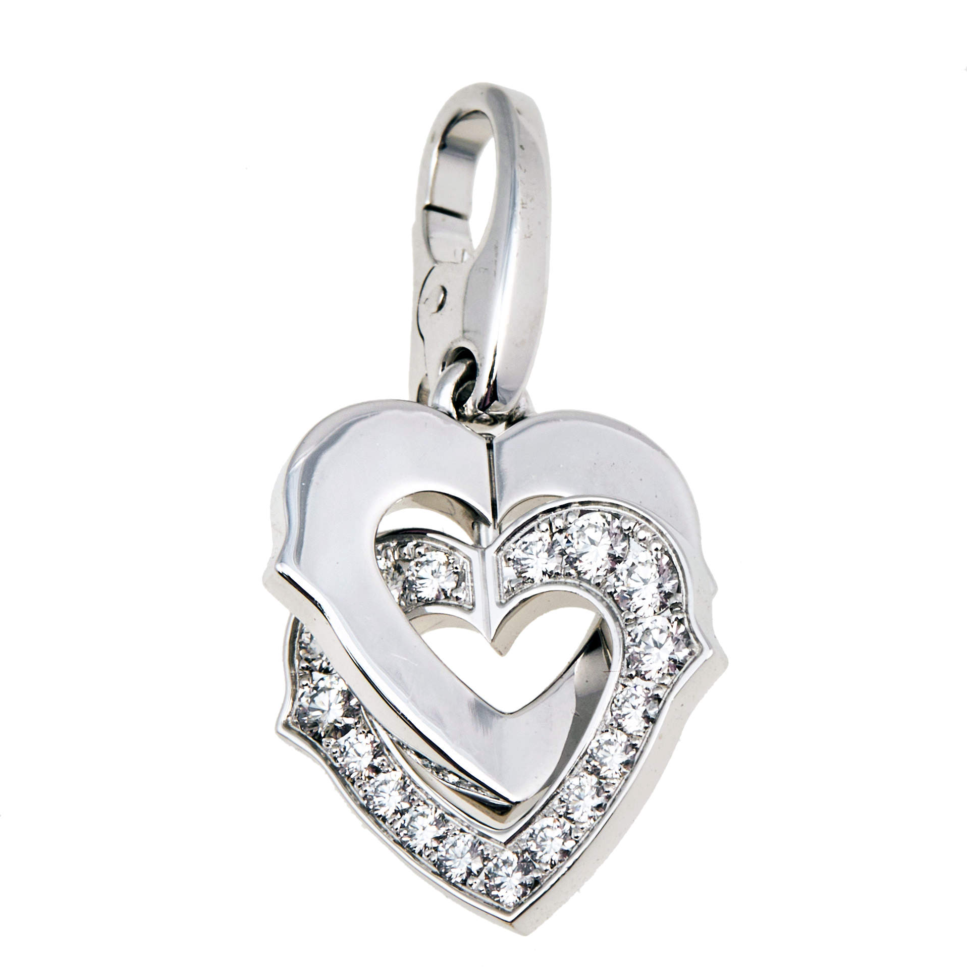 Pre Owned Cartier Double Heart Diamond 18K White Gold Charm 