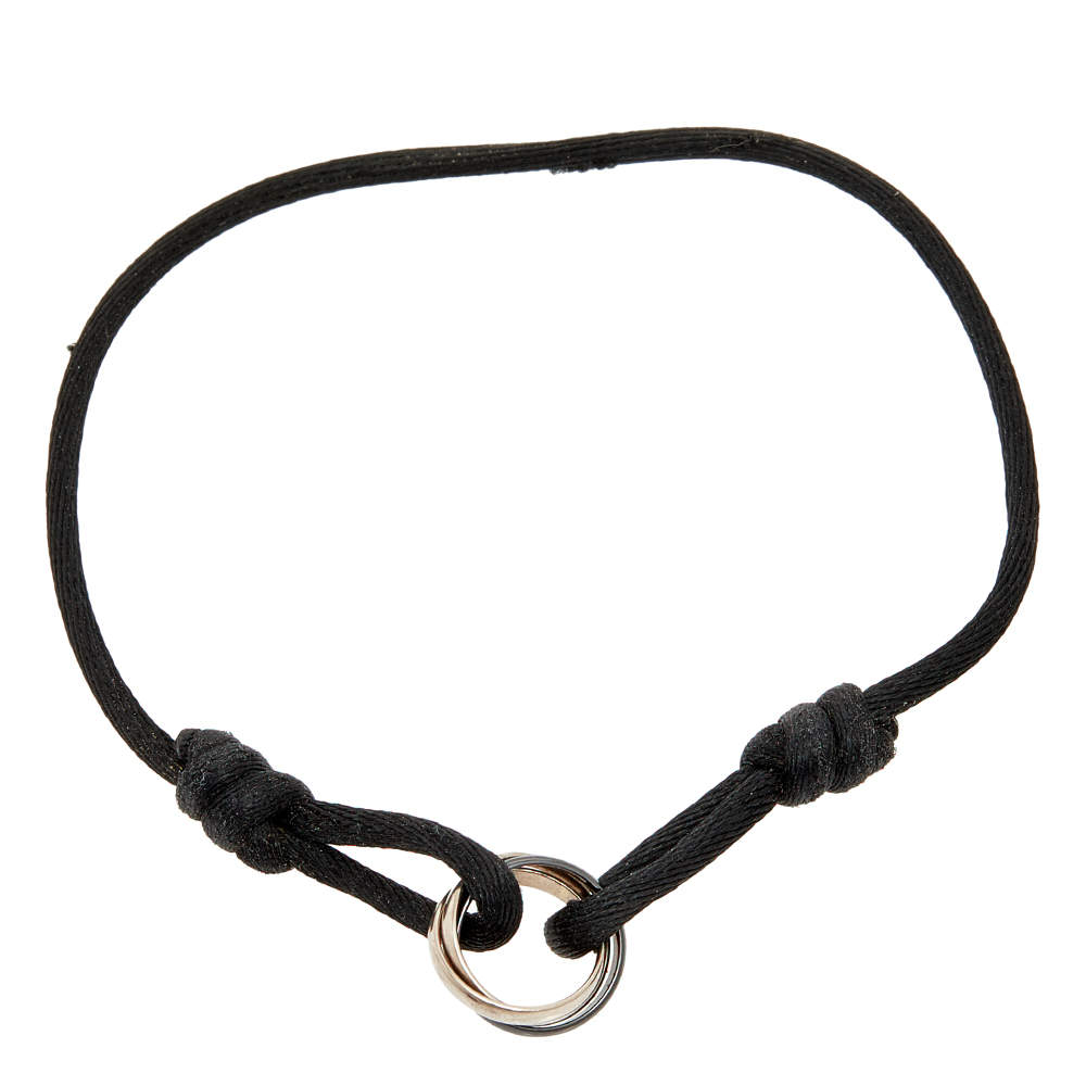 Pre Owned Cartier Trinity De Cartier Black Ceramic & 18k White Gold Adjustable Cord Bracelet