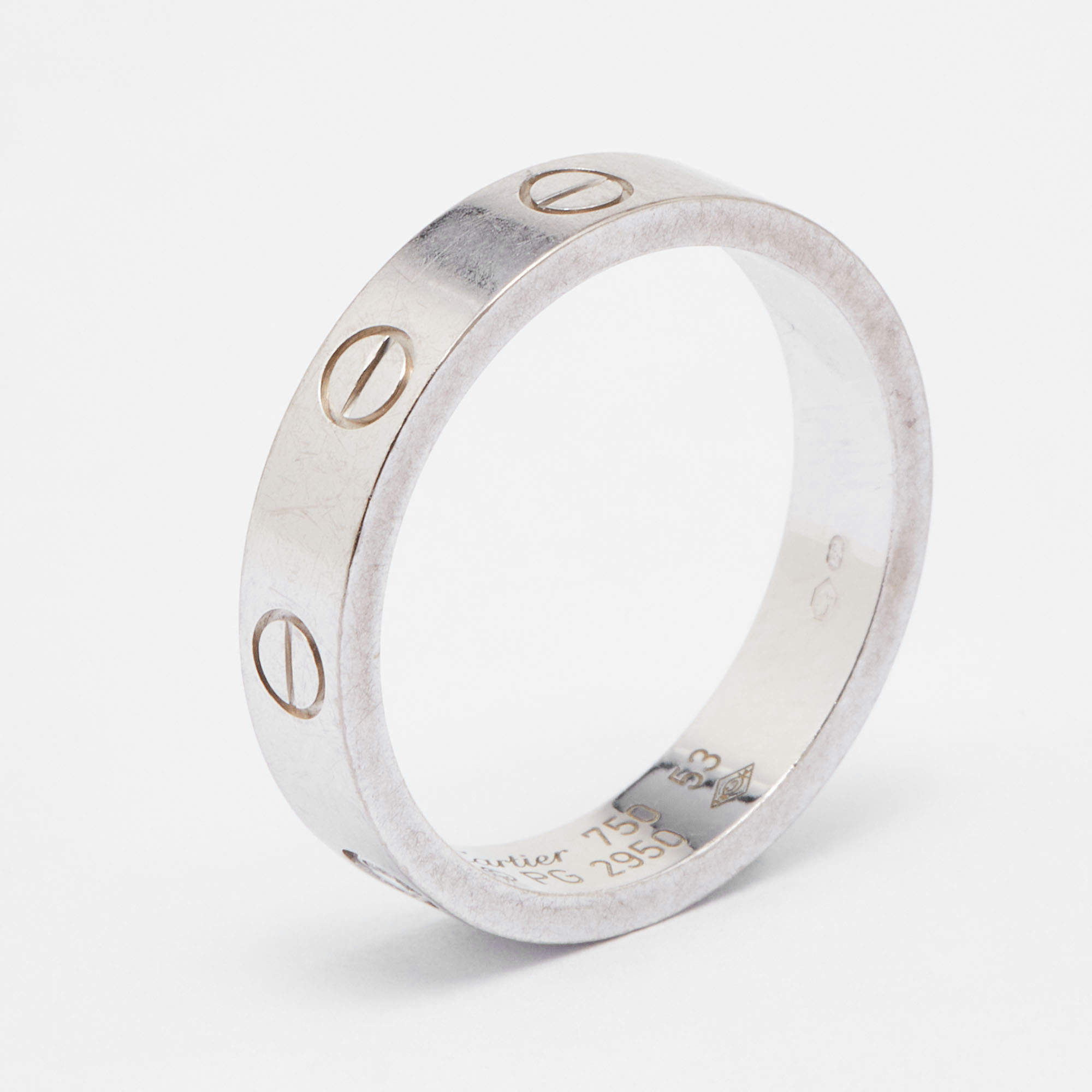 Pre Owned Cartier Love 1 Diamond 18K White Gold Narrow Wedding Band Ring Size 53