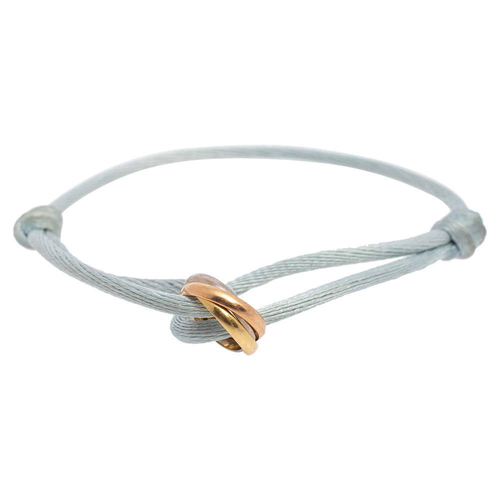 Pre Owned Cartier Trinity de Cartier 18k Three Tone Gold Blue Adjustable Cord Bracelet