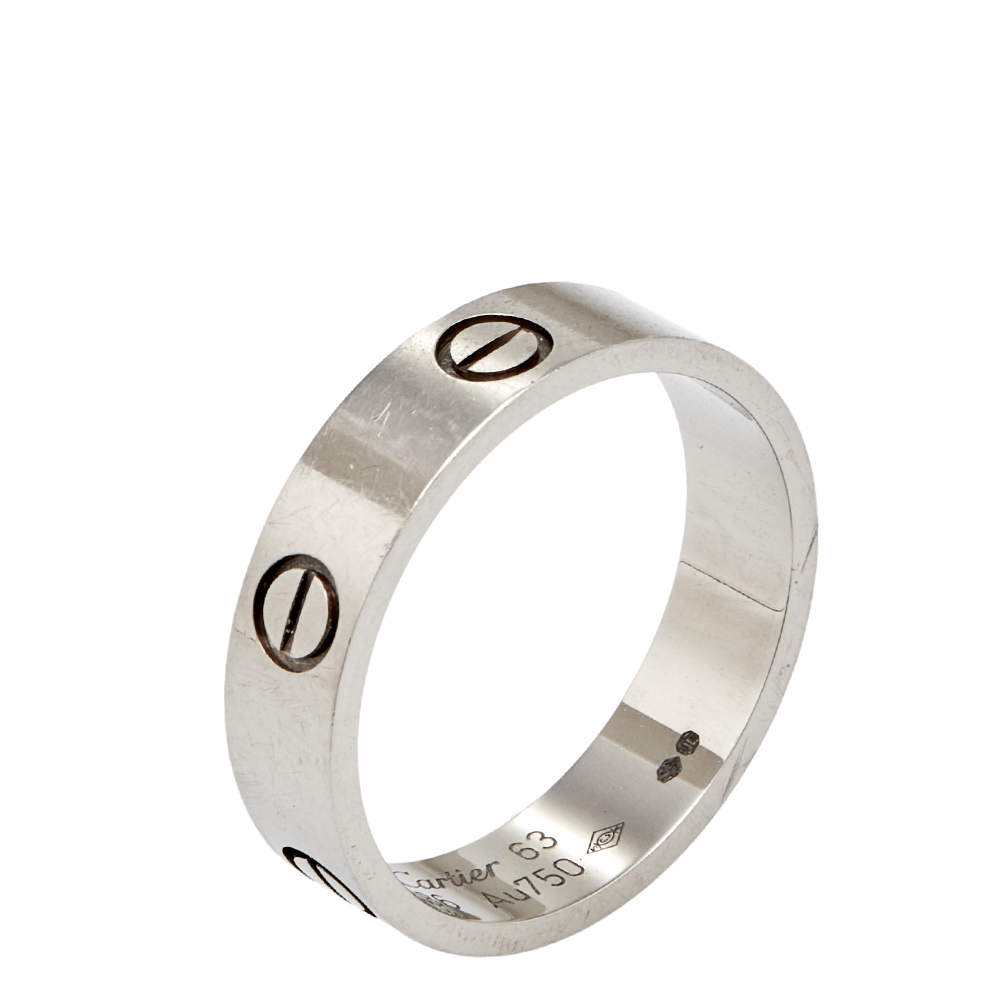 Pre Owned Cartier Love 18K White Gold Band Ring Size 63 