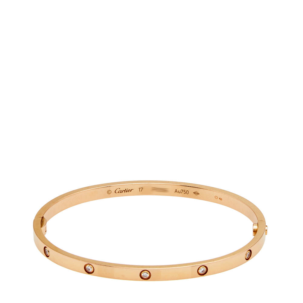 مملوكة مسبقًا Cartier Love 10 Diamond 18K Rose Gold Narrow SM Bracelet 17