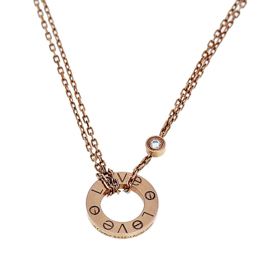 Pre Owned Cartier Love Diamond 18K Rose Gold Pendant Necklace