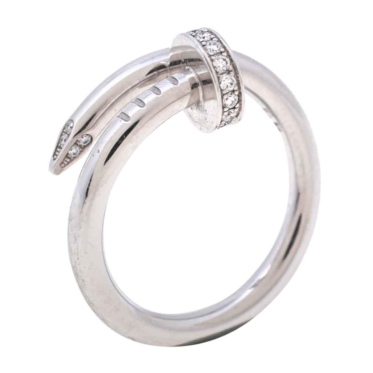 Pre Owned Cartier Juste Un Clou  Diamond 18k White Gold Ring Size 53