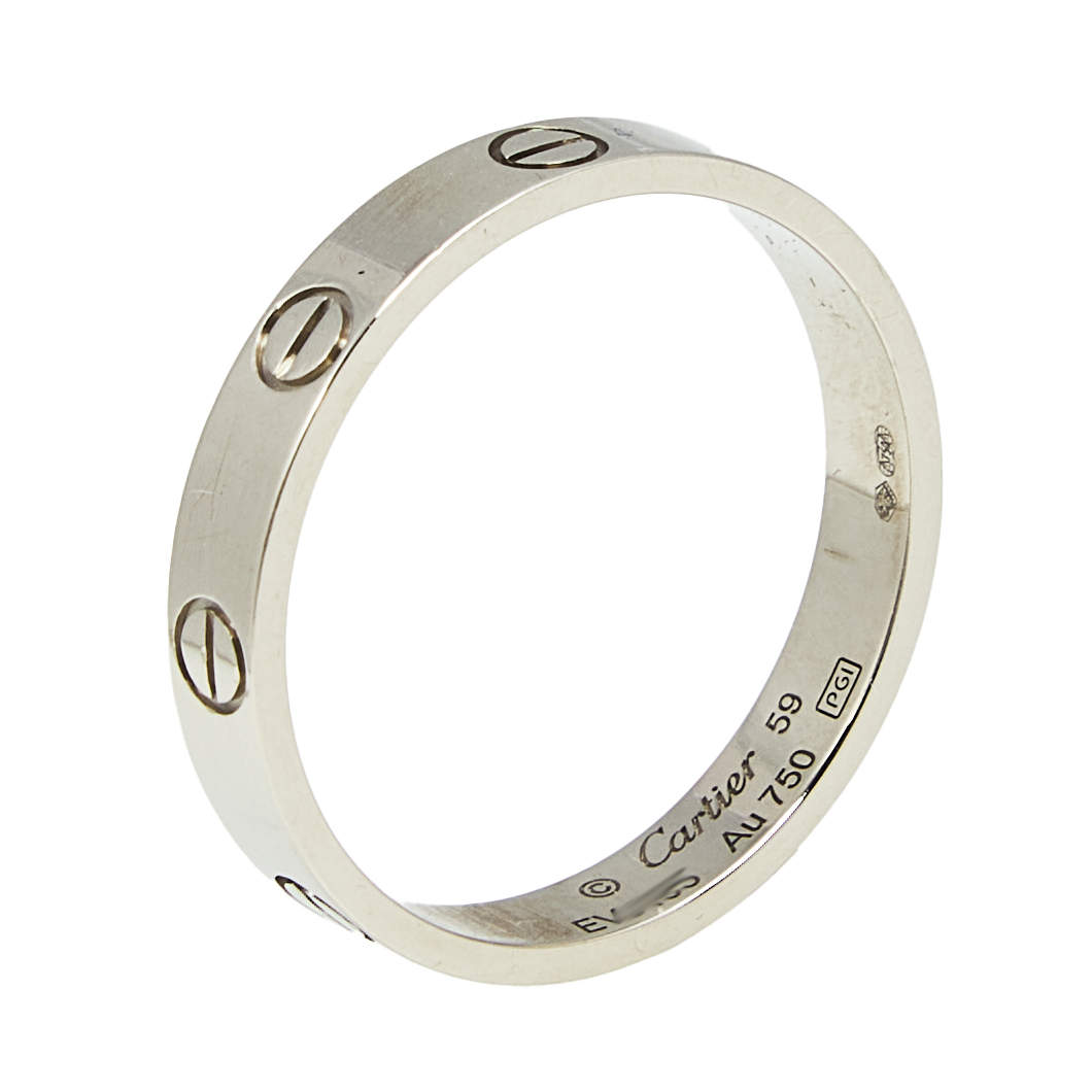 Pre Owned Cartier Love 18K White Gold Narrow Wedding Band Ring Size 59