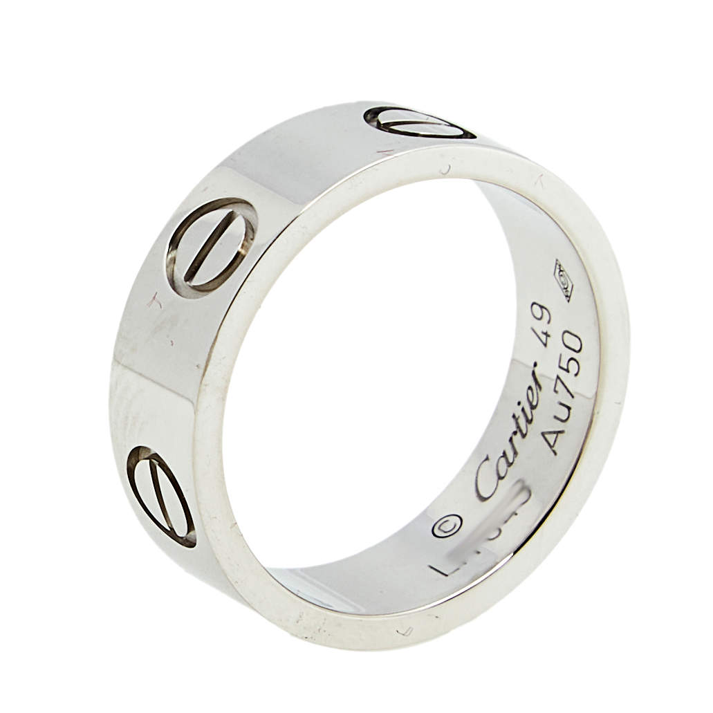 Pre Owned Cartier Love 18K White Gold Band Ring Size 49