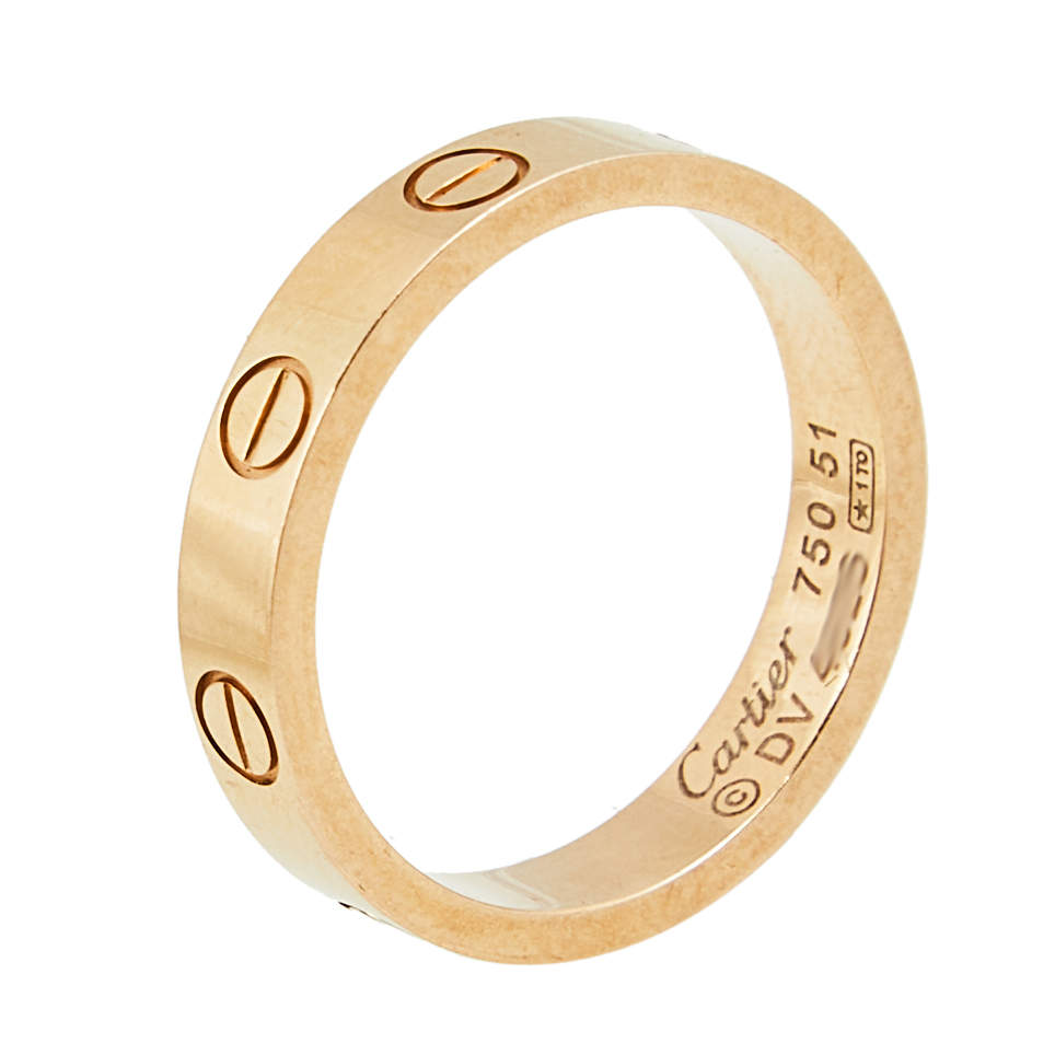 Pre Owned دبلة زواج كارتييه لوف ذهب وردي عيار 18 رفيع مقاس 51