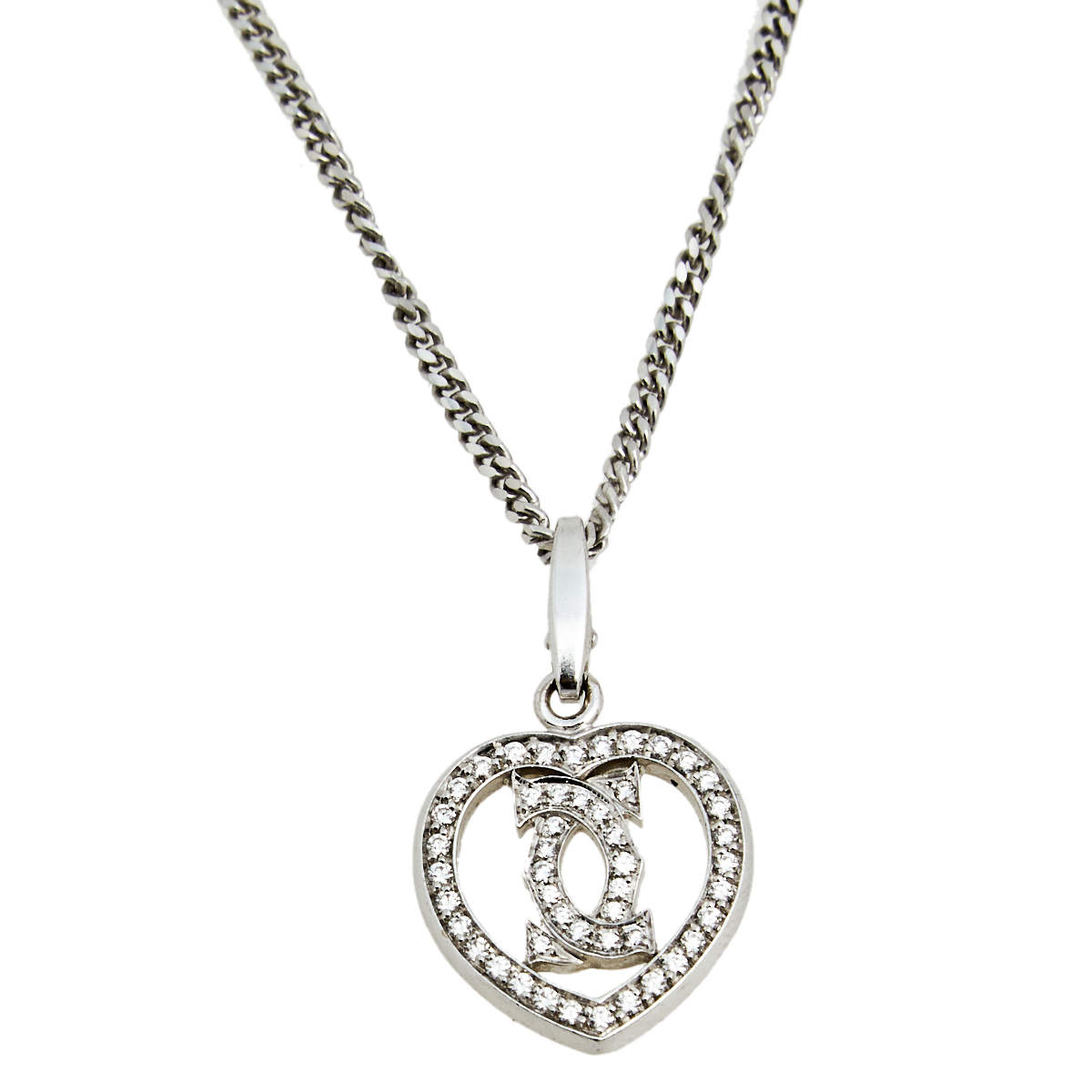 Cartier C de Cartier Heart Diamond 18k White Gold Charm Necklace