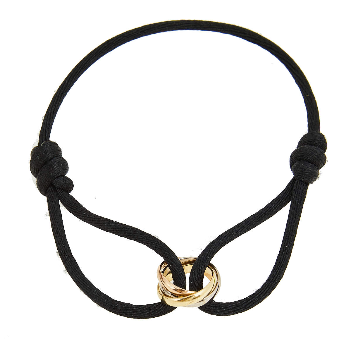 Cartier Trinity 18k Three Tone Gold Black Adjustable Cord Bracelet ...