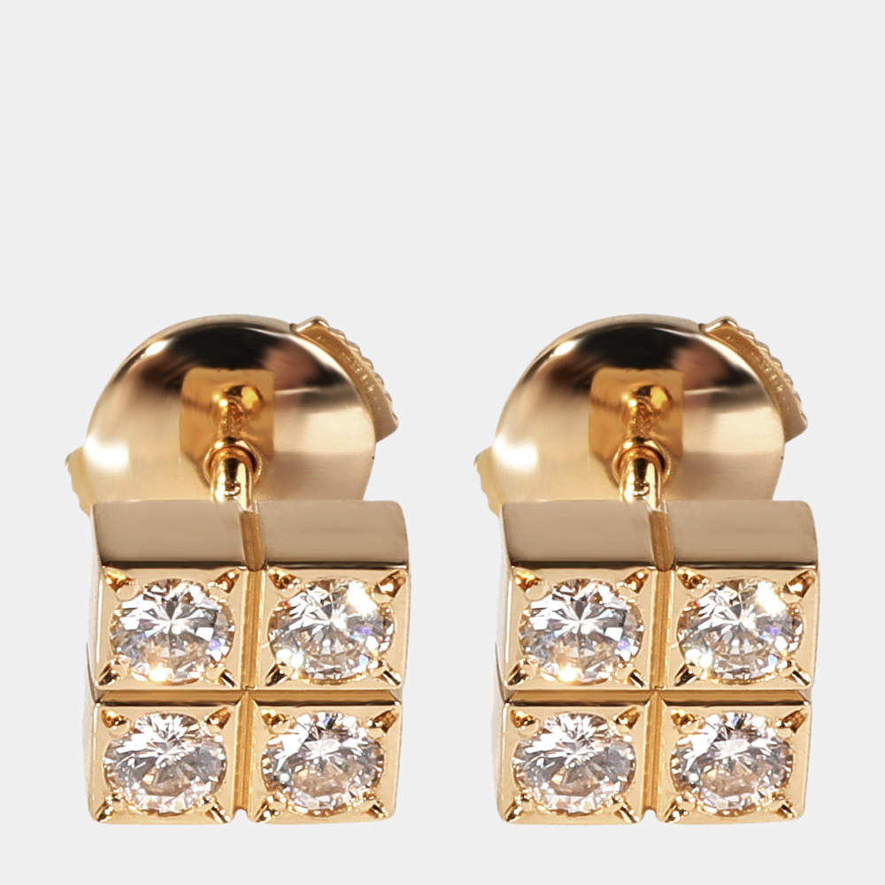 Pre Owned Cartier Square 18K Yellow Gold Diamond Earring