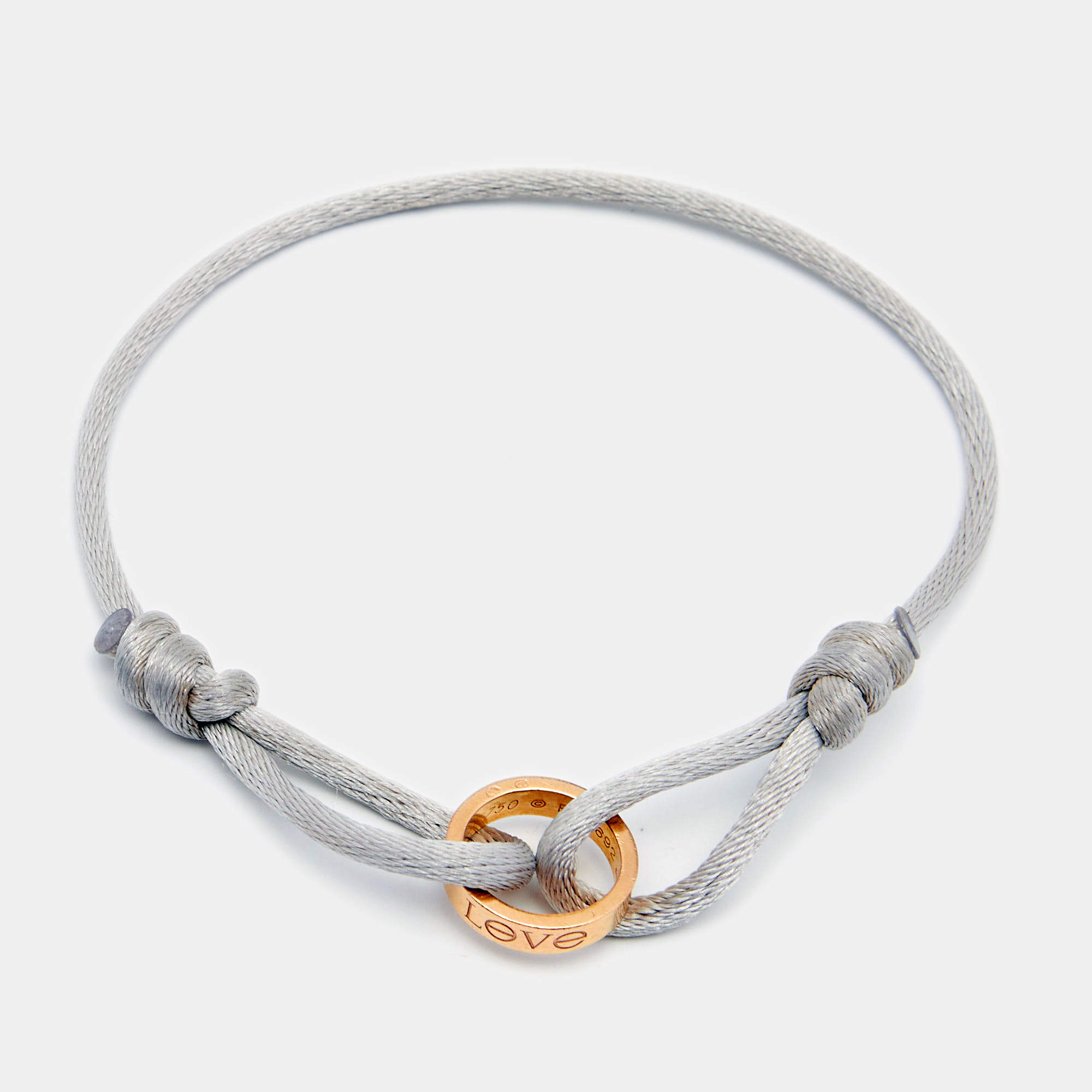 Pre Owned Cartier Love White Cord 18k Yellow Gold Bracelet