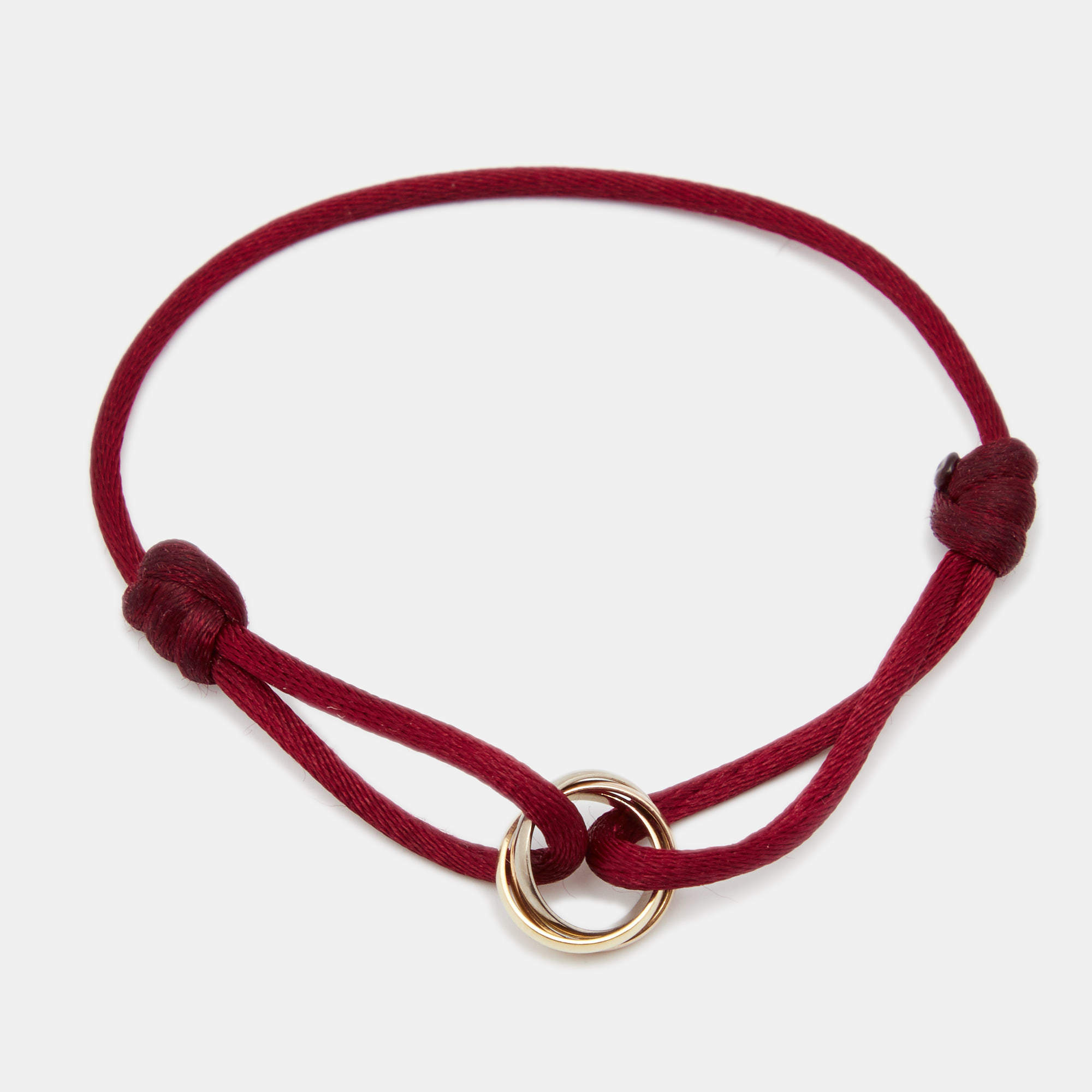 Pre Owned Cartier Trinity 18k Three Tone Gold Red Adjustable Cord Bracelet