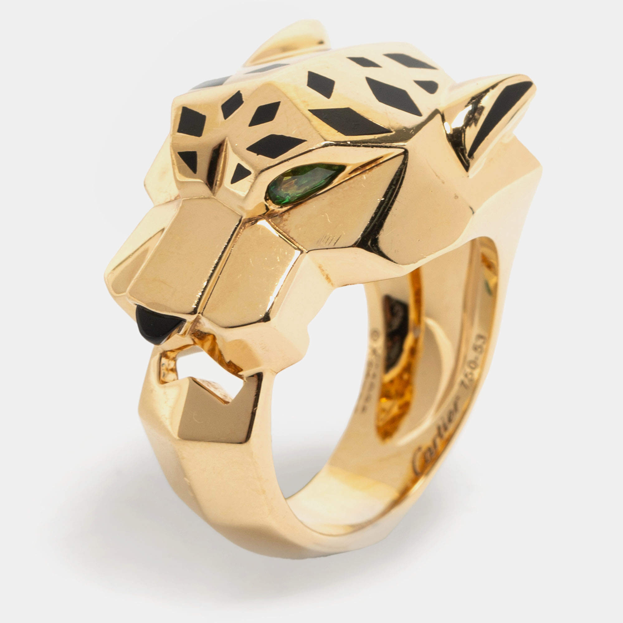 مملوكة مسبقًا Cartier Panthère de Cartier Garnet Onyx Lacquer 18K Yellow Gold Cocktail Ring Size 53