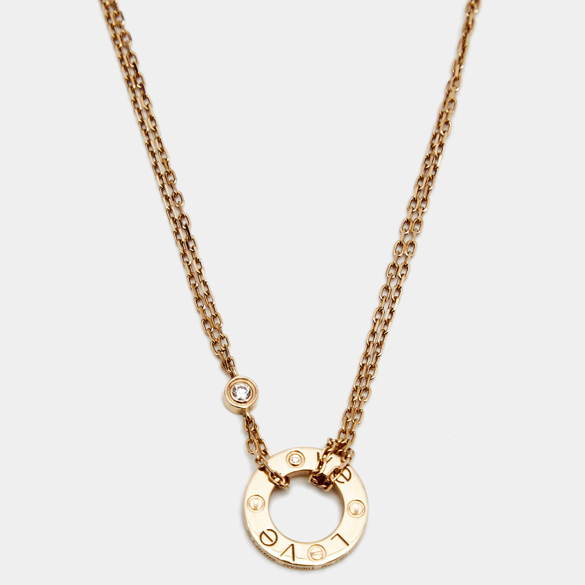 Pre Owned Cartier Love Diamonds 18k Rose Gold Necklace